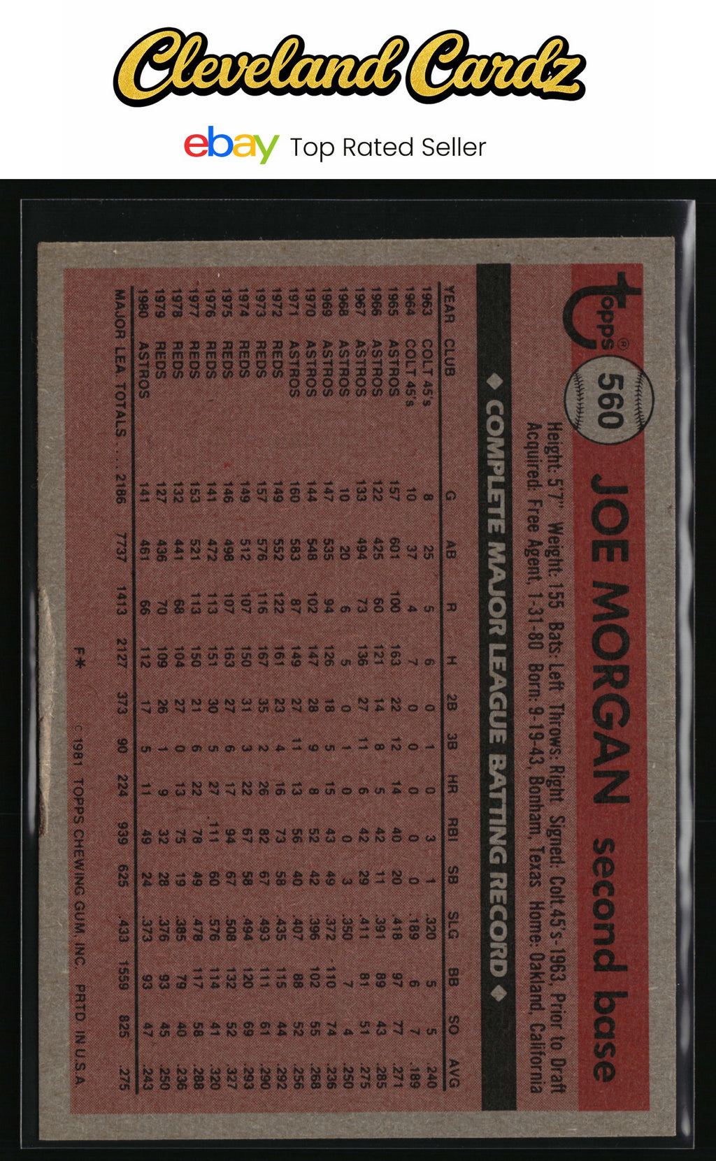 1981 Topps #560 Joe Morgan