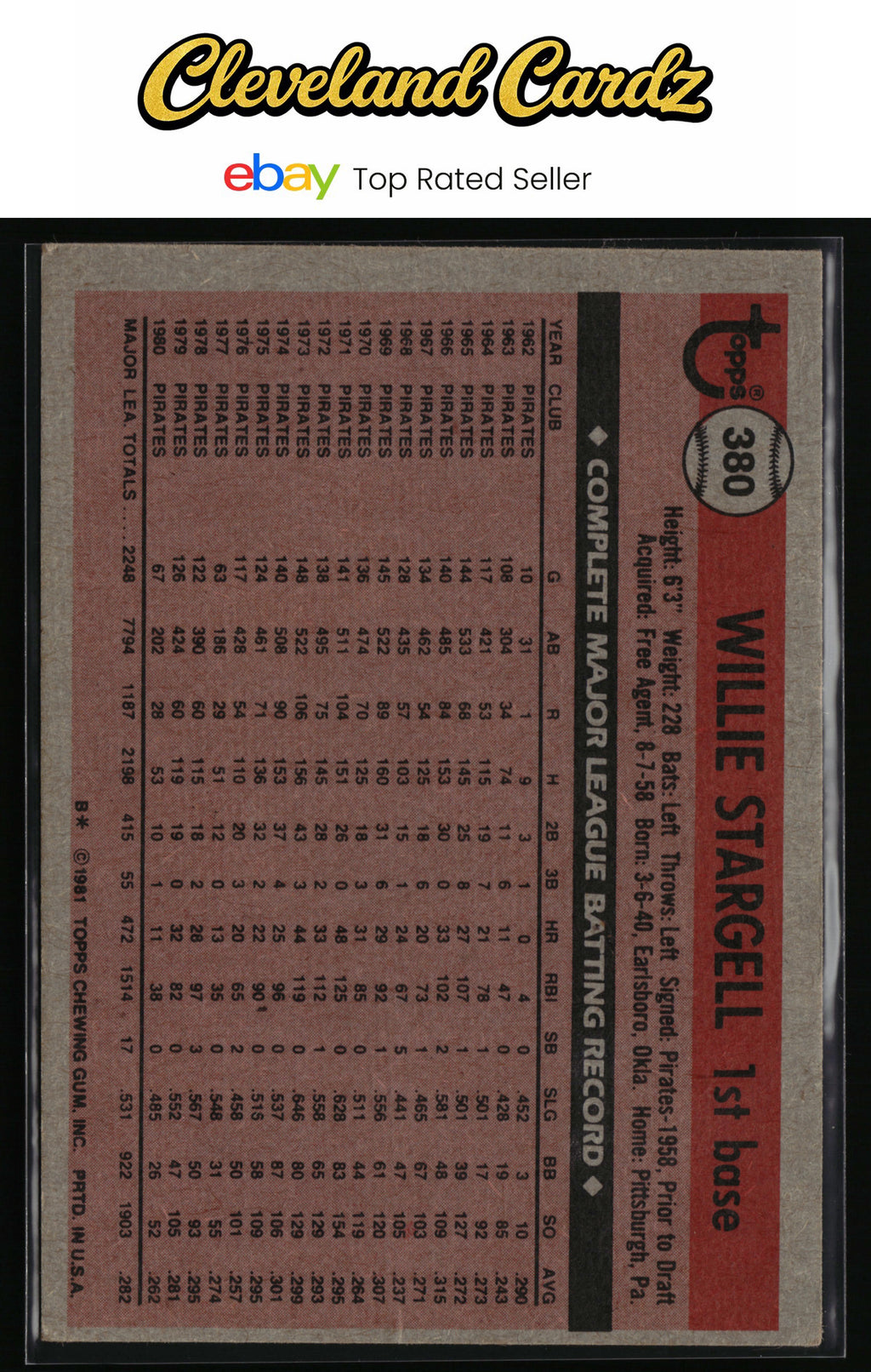 1981 Topps #380 Willie Stargell