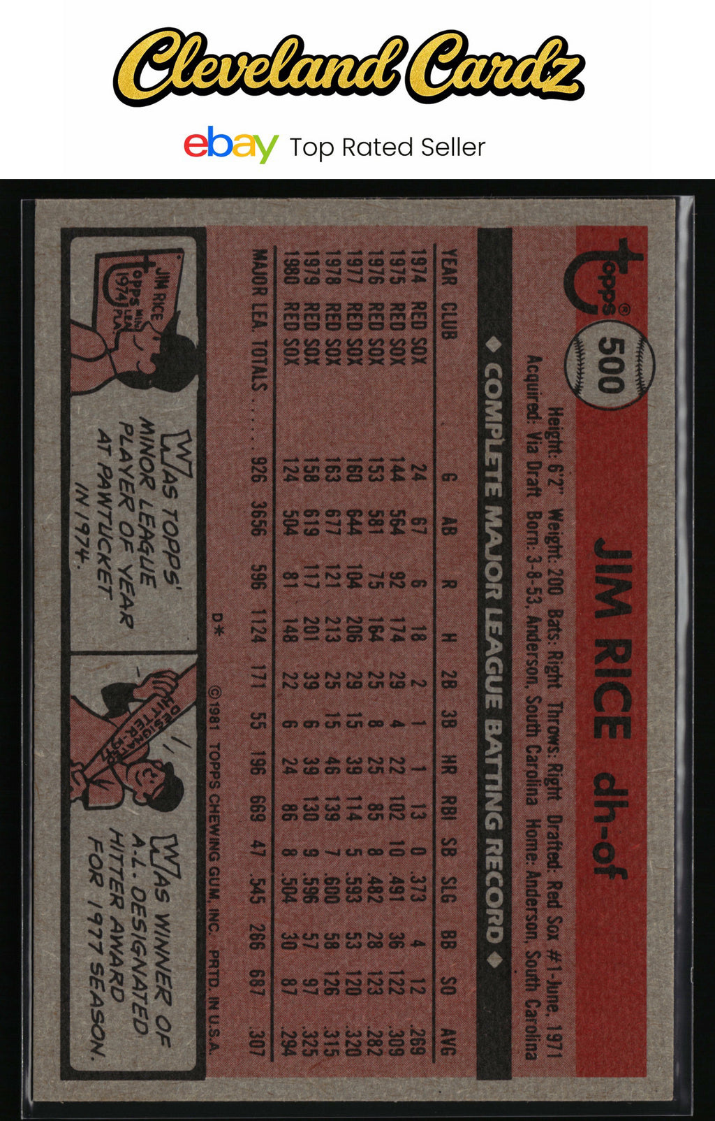 1981 Topps #500 Jim Rice