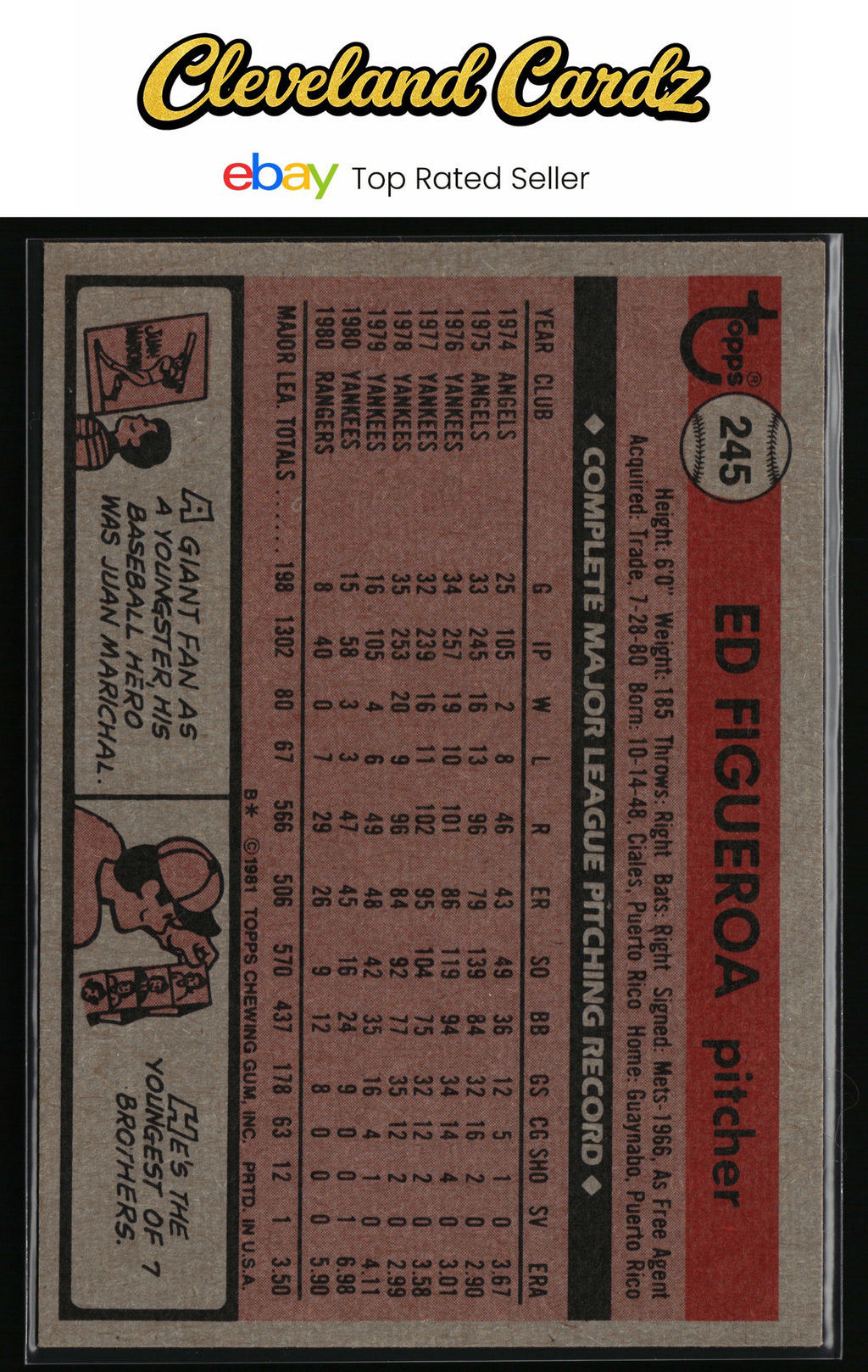 1981 Topps #245 Ed Figueroa