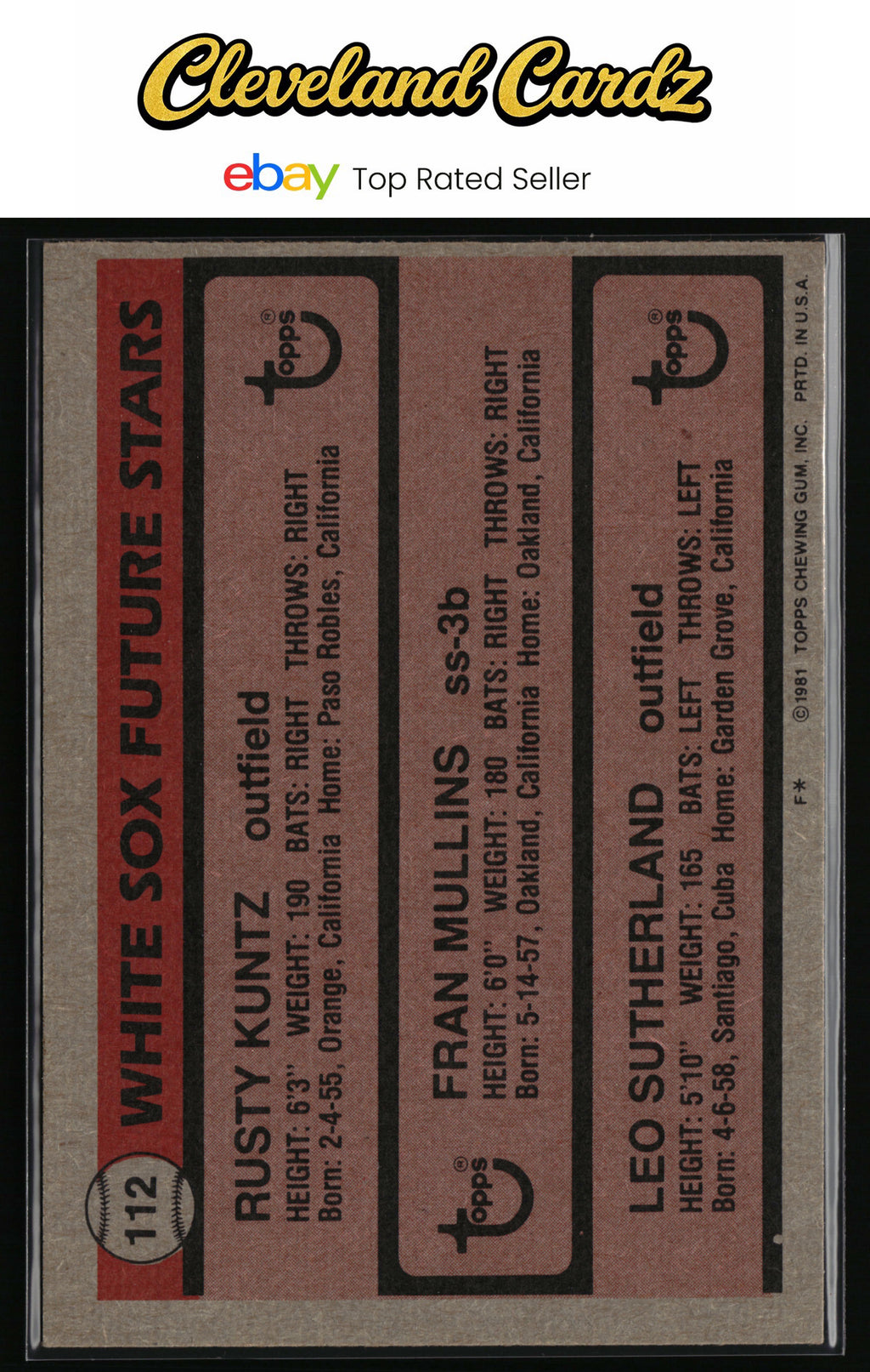 1981 Topps #112 White Sox Future Stars (R. Kuntz/F. Mullins/L. Sutherland)
