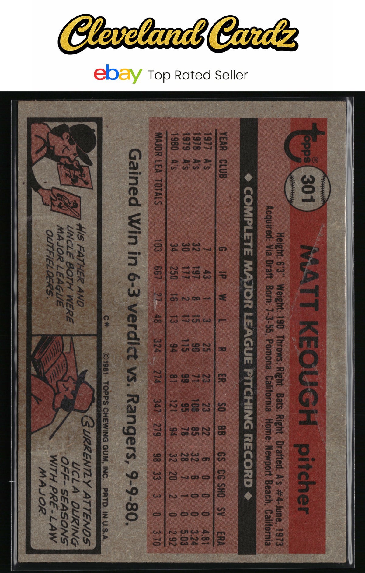 1981 Topps #301 Matt Keough