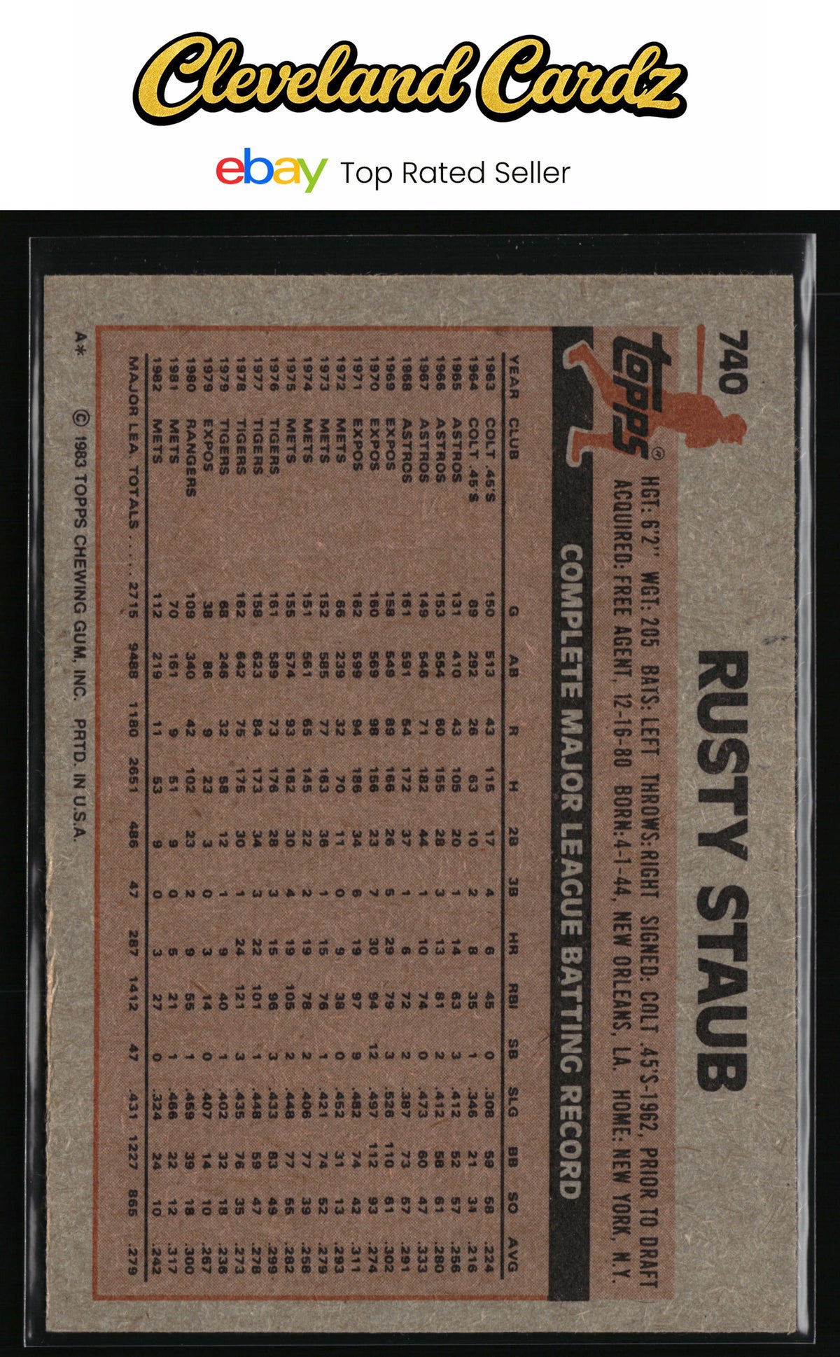 1983 Topps #740 Rusty Staub