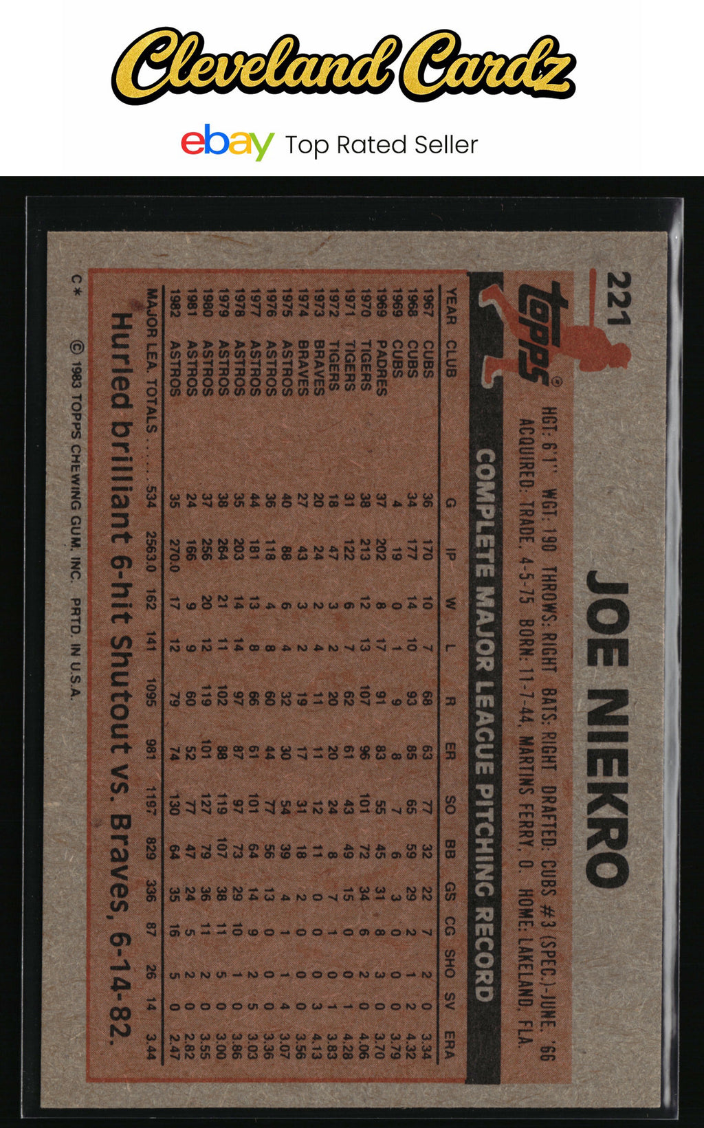 1983 Topps #221 Joe Niekro