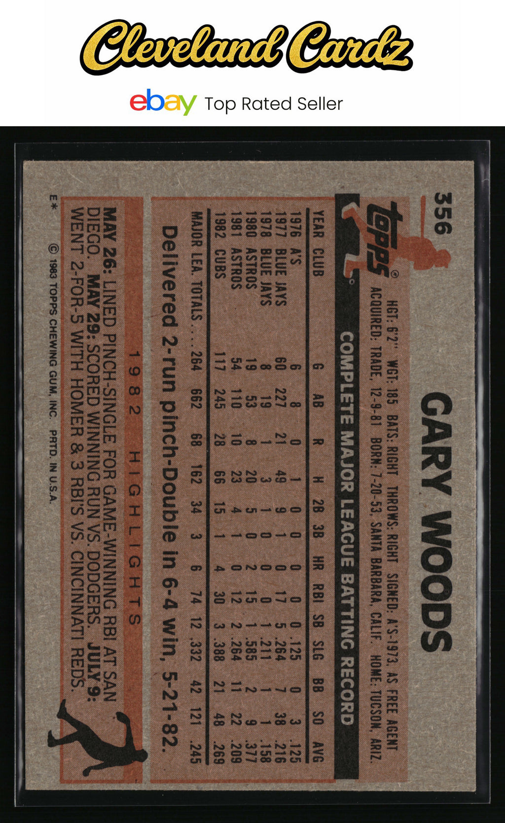 1983 Topps #356 Gary Woods