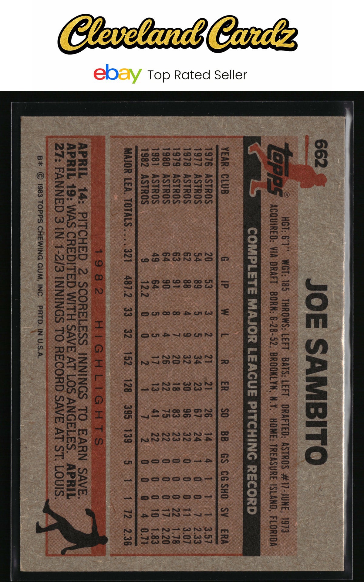 1983 Topps #662 Joe Sambito