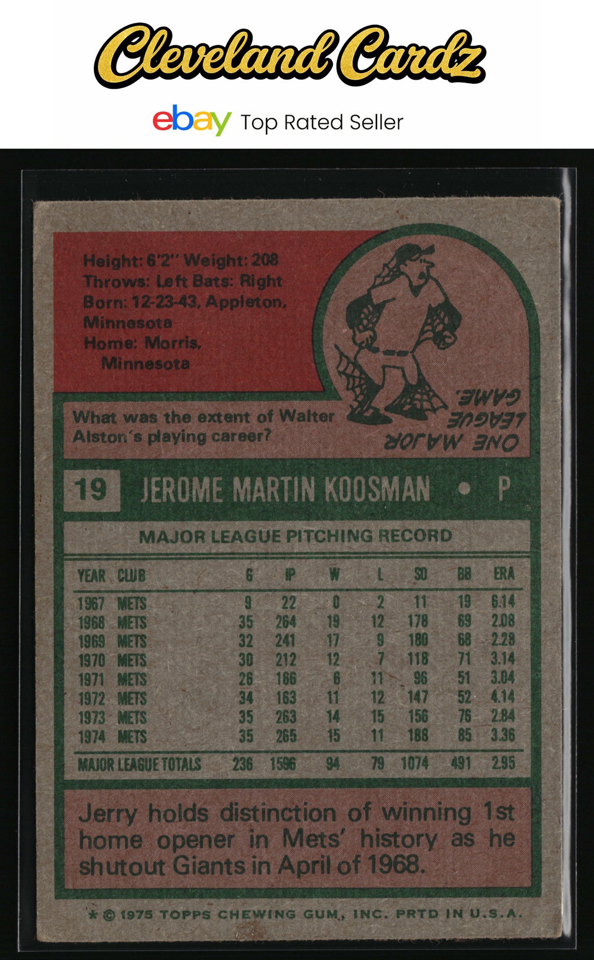 1975 Topps #19 Jerry Koosman