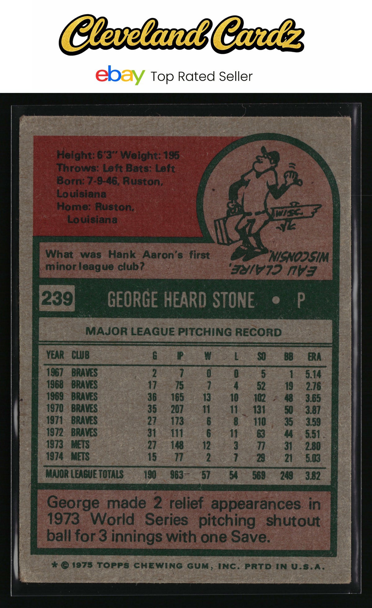 1975 Topps #239 George Stone