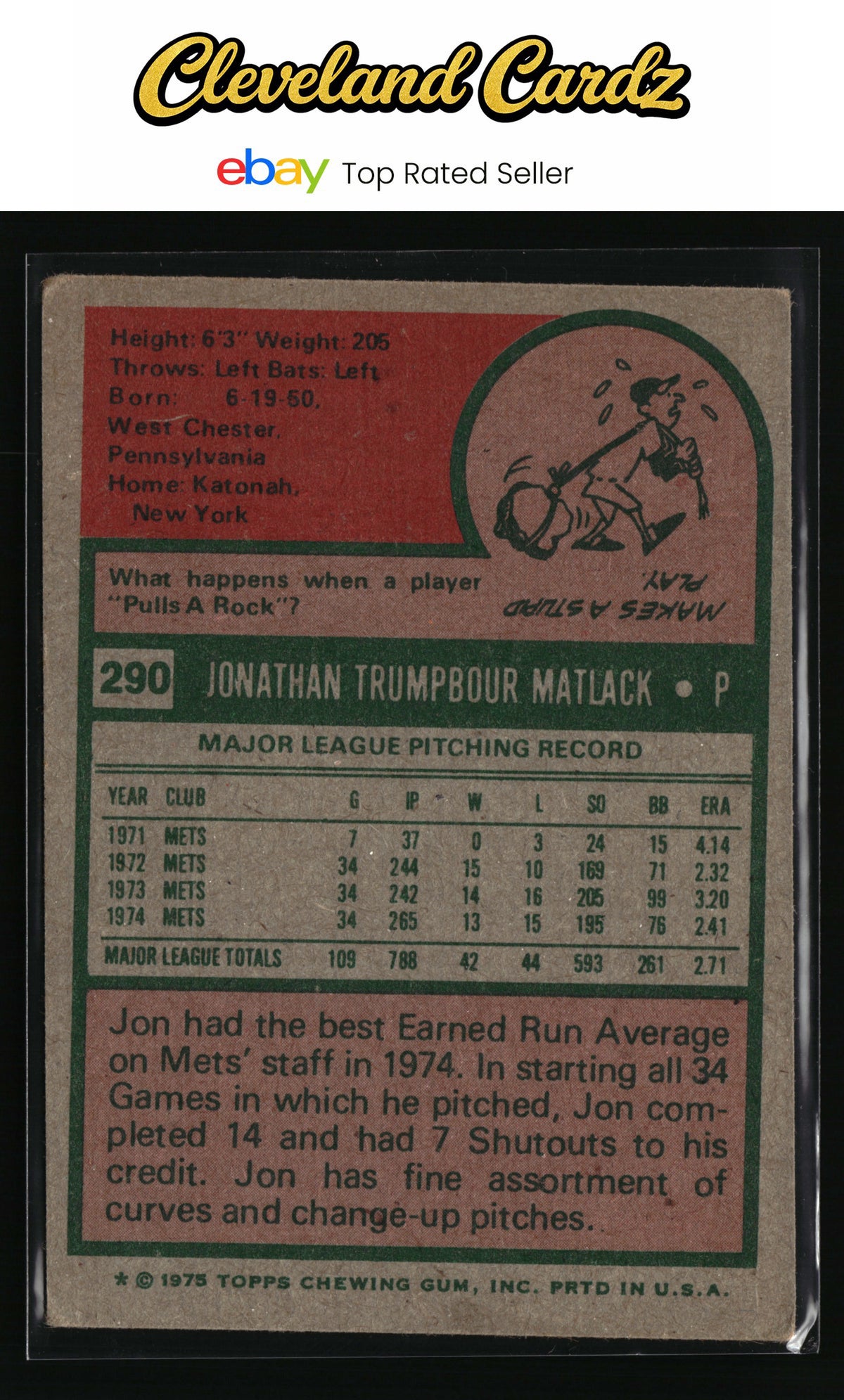 1975 Topps #290 Jon Matlack