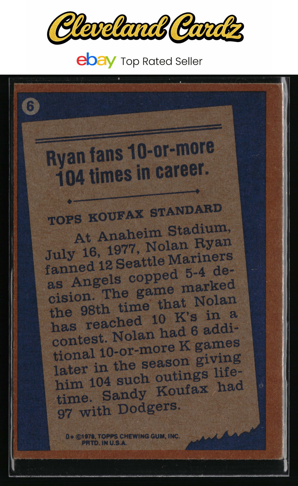 1978 Topps #6 Nolan Ryan