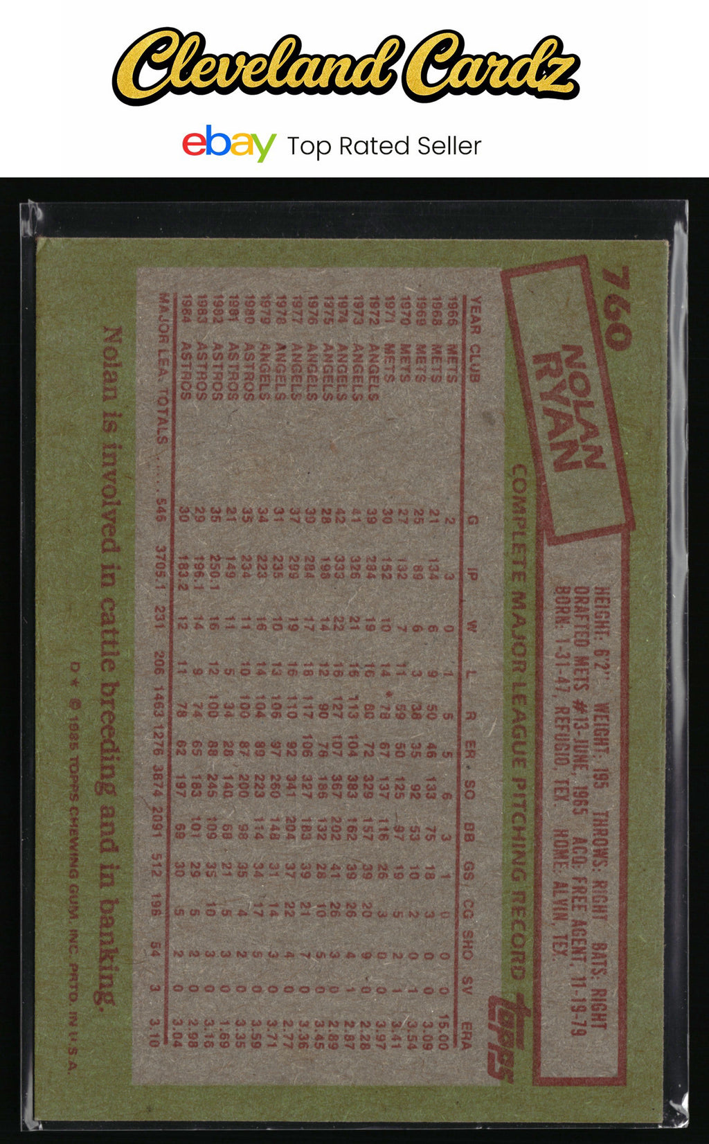 1985 Topps #760 Nolan Ryan