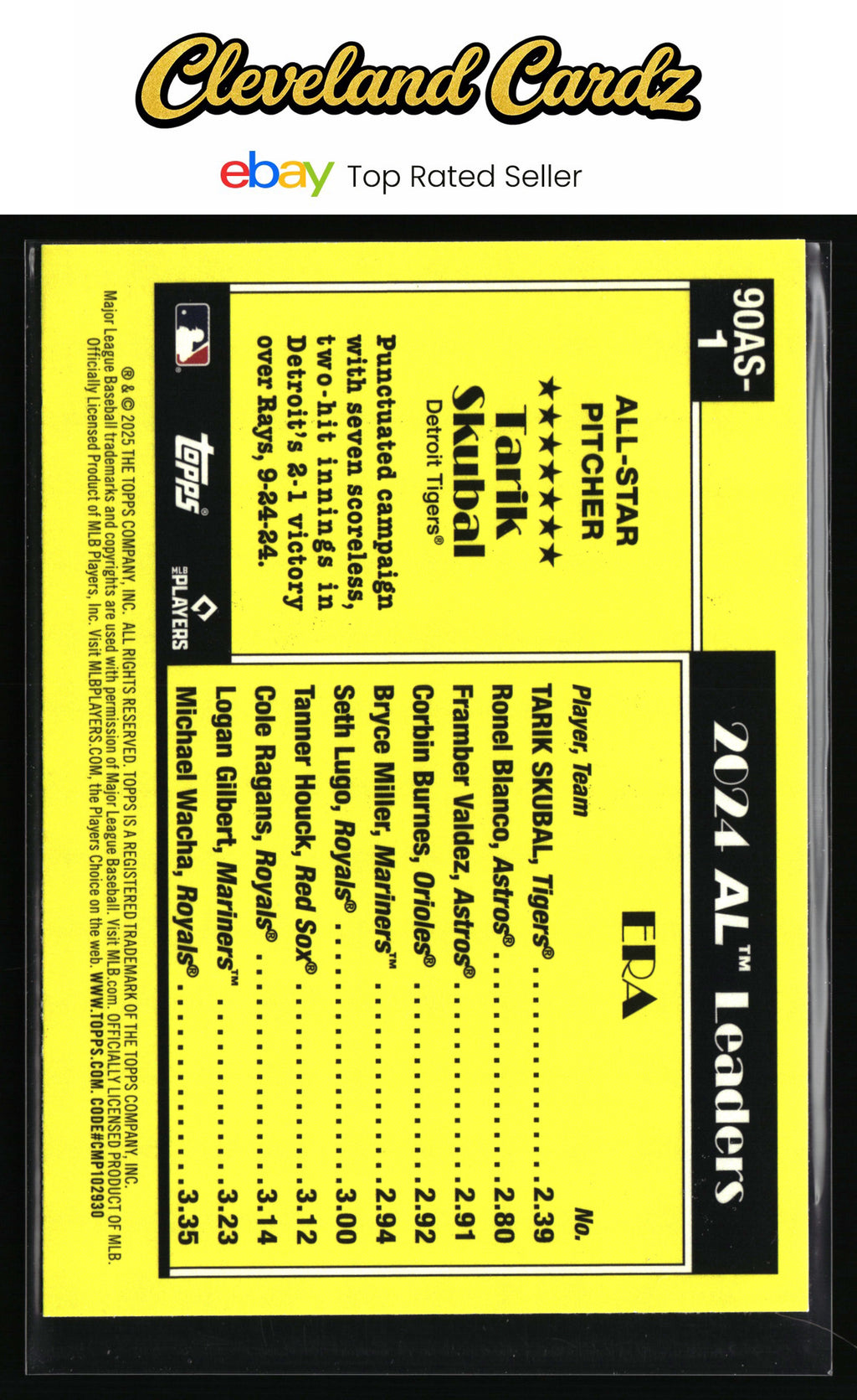 2025 Topps #90AS-1a Tarik Skubal 1990 Topps Baseball 35th Anniversary All-Stars