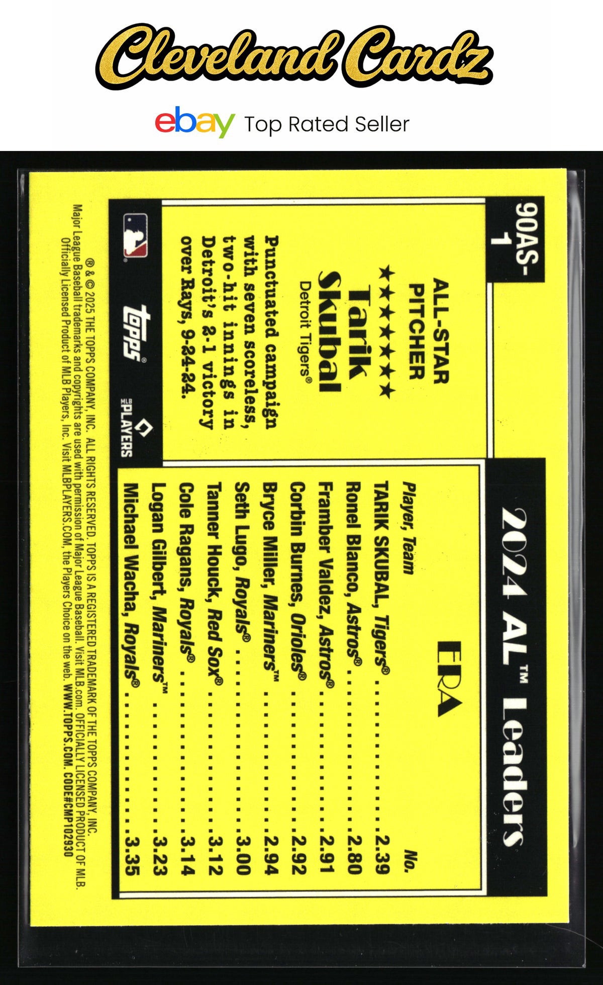 2025 Topps #90AS-1a Tarik Skubal 1990 Topps Baseball 35th Anniversary All-Stars