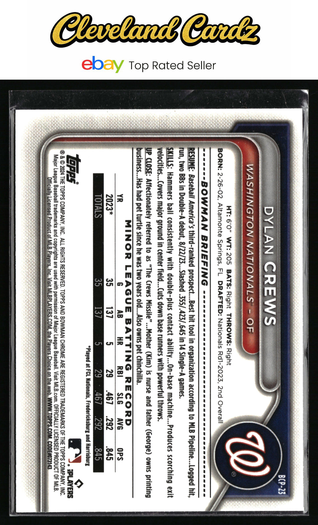 2024 Bowman #BCP-23 Dylan Crews Chrome Prospects