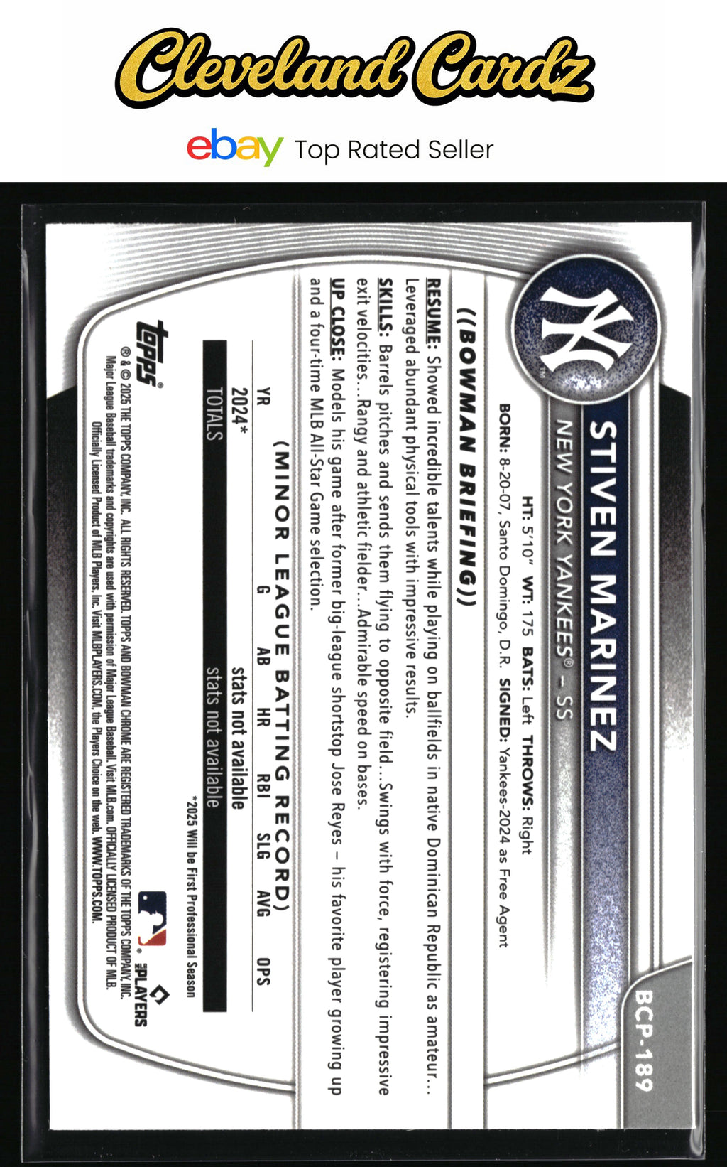 2025 Bowman Chrome #BCP-189 Stiven Marinez Prospects