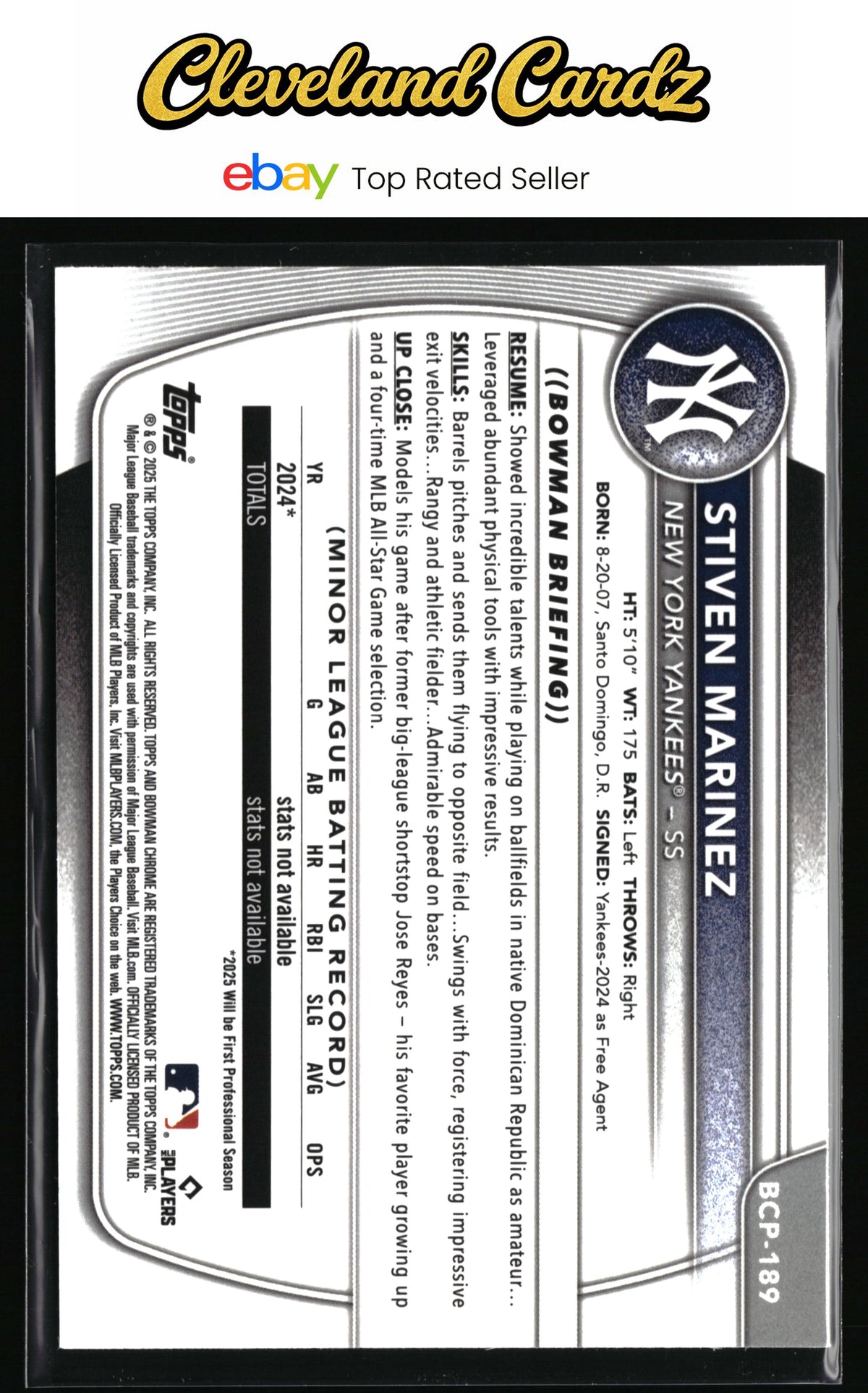 2025 Bowman Chrome #BCP-189 Stiven Marinez Prospects