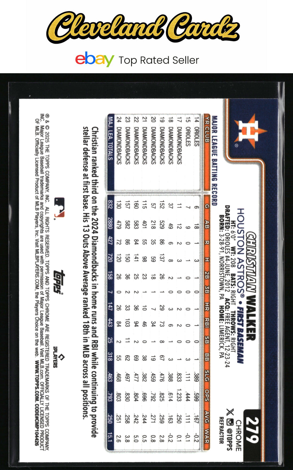 2025 Topps Chrome #279 Christian Walker Refractors