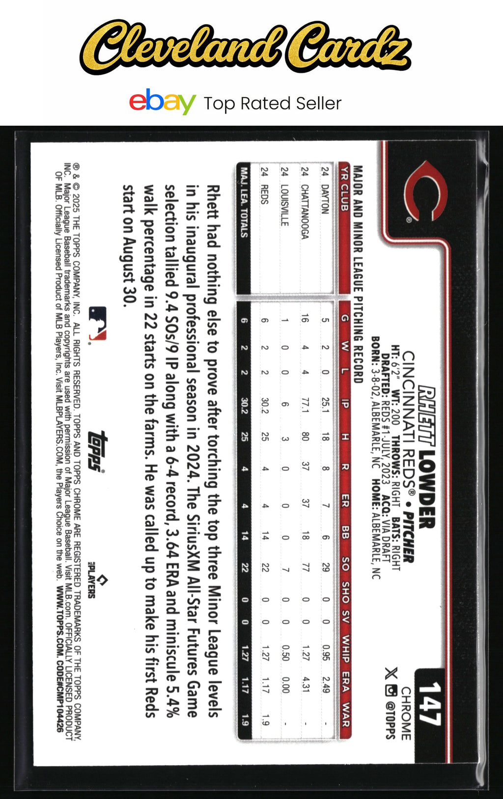 2025 Topps Chrome #147 Rhett Lowder RayWave Refractors
