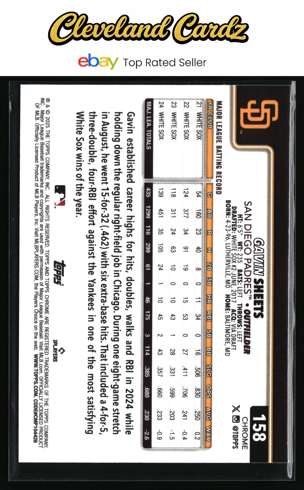 2025 Topps Chrome #158 Gavin Sheets RayWave Refractors