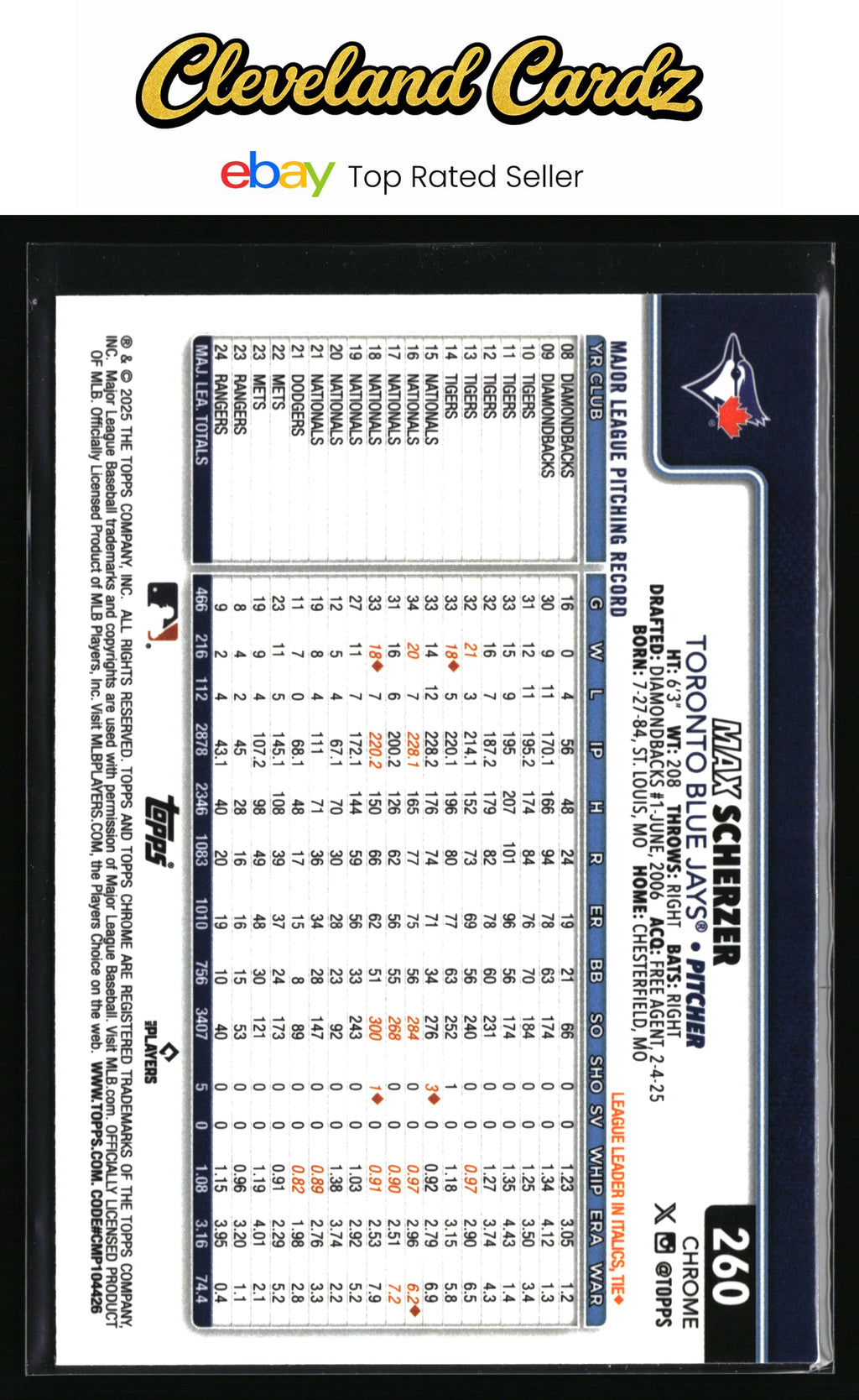 2025 Topps Chrome #260 Max Scherzer Sepia Refractors