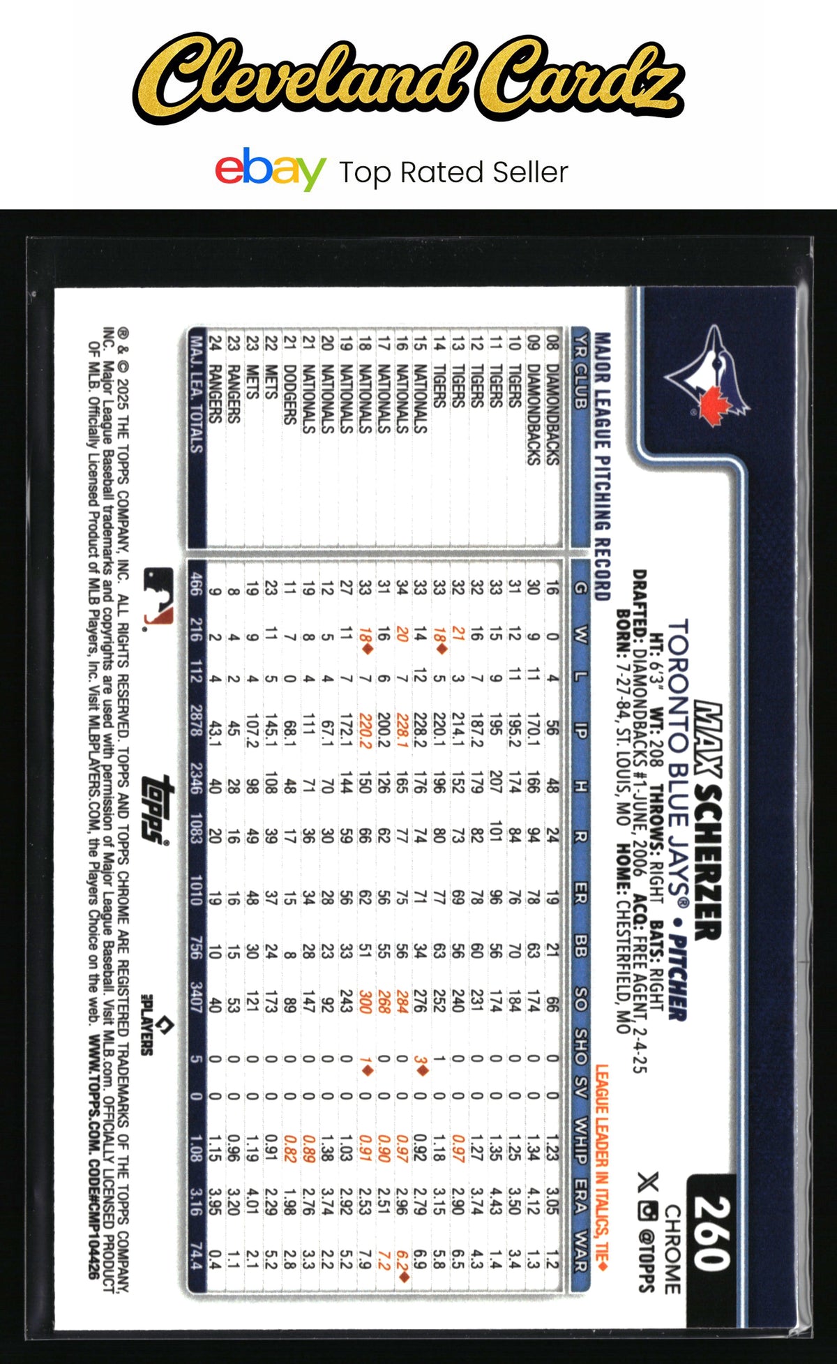 2025 Topps Chrome #260 Max Scherzer Sepia Refractors