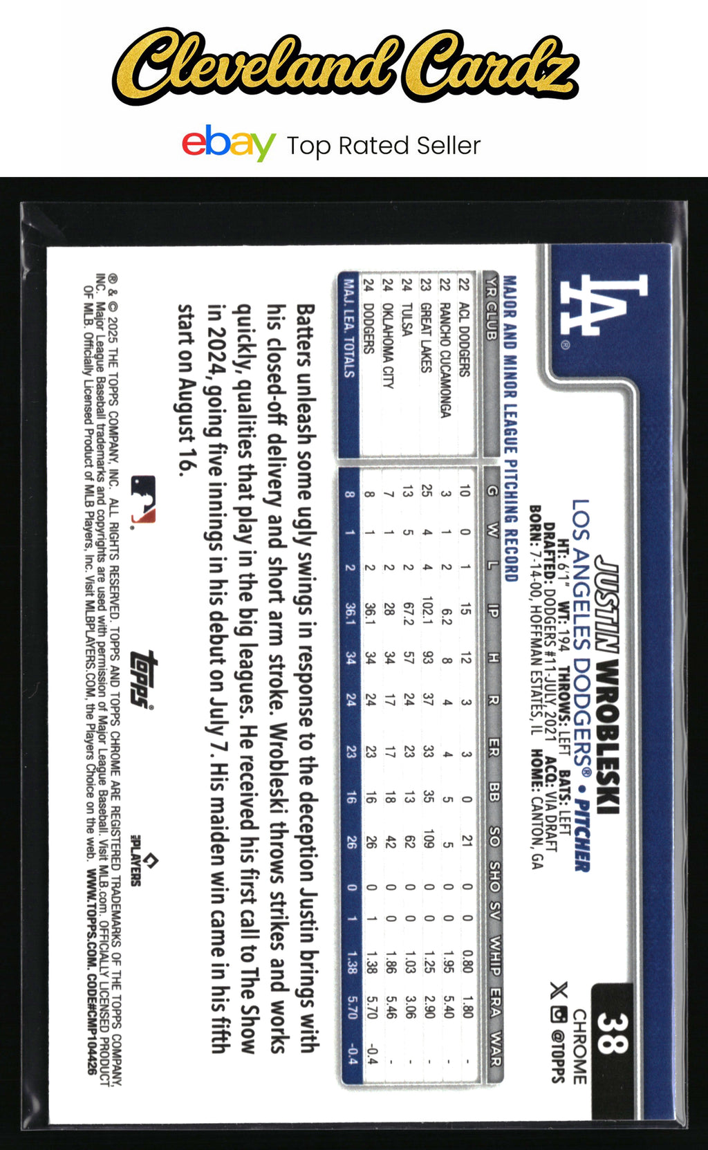 2025 Topps Chrome #38 Justin Wrobleski Sepia Refractors