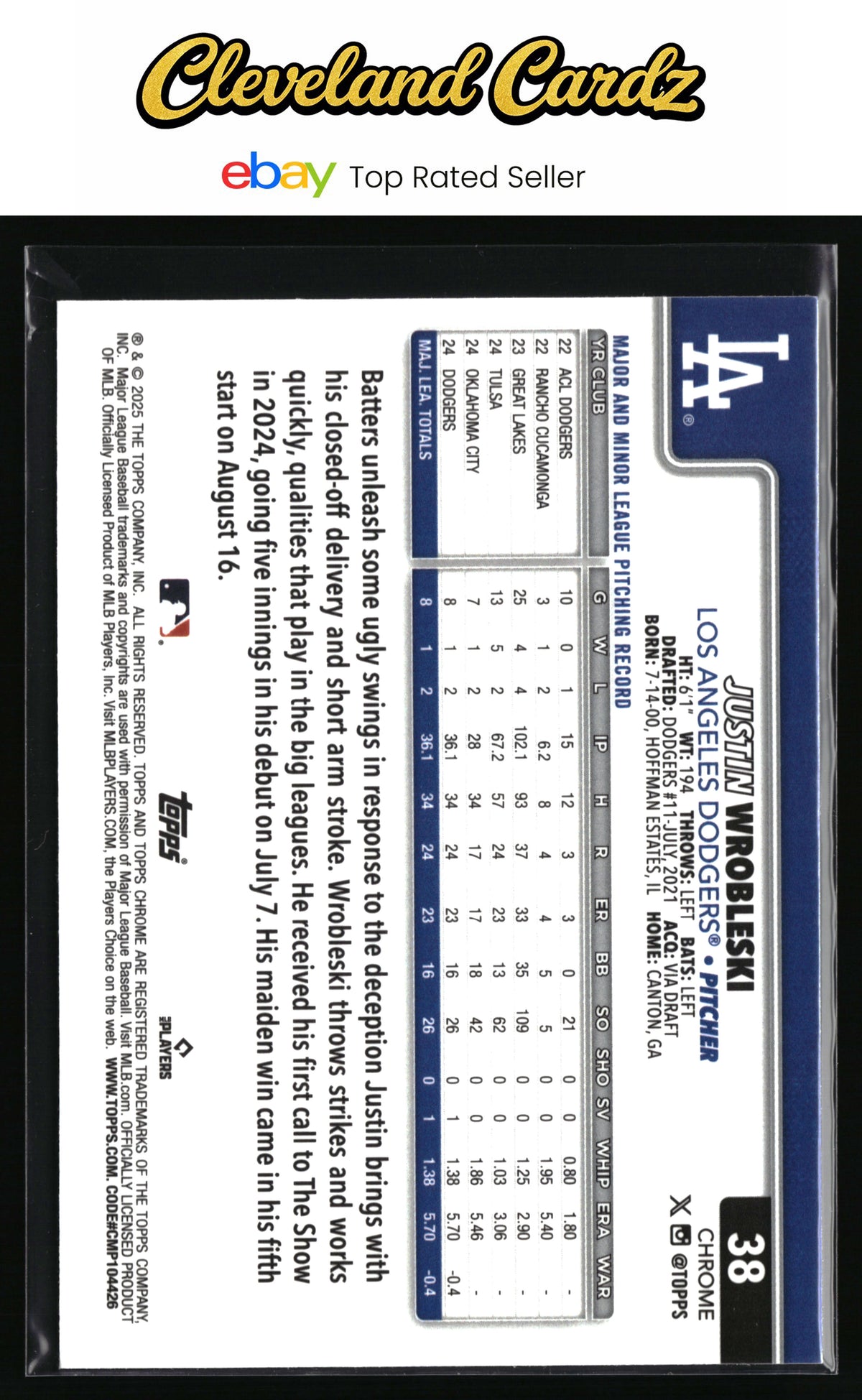 2025 Topps Chrome #38 Justin Wrobleski Sepia Refractors