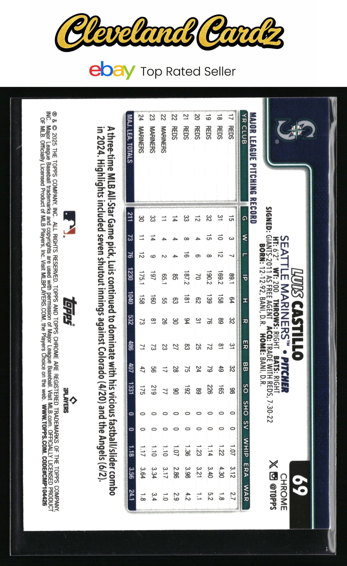2025 Topps Chrome #69 Luis Castillo Sepia Refractors