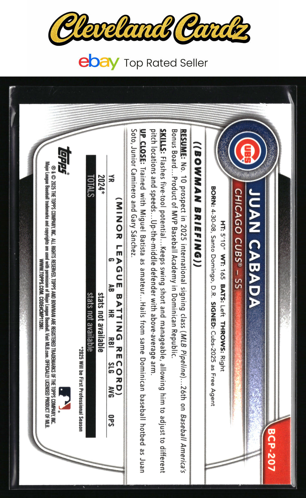 2025 Bowman Chrome #BCP-207 Juan Cabada Prospects Laser