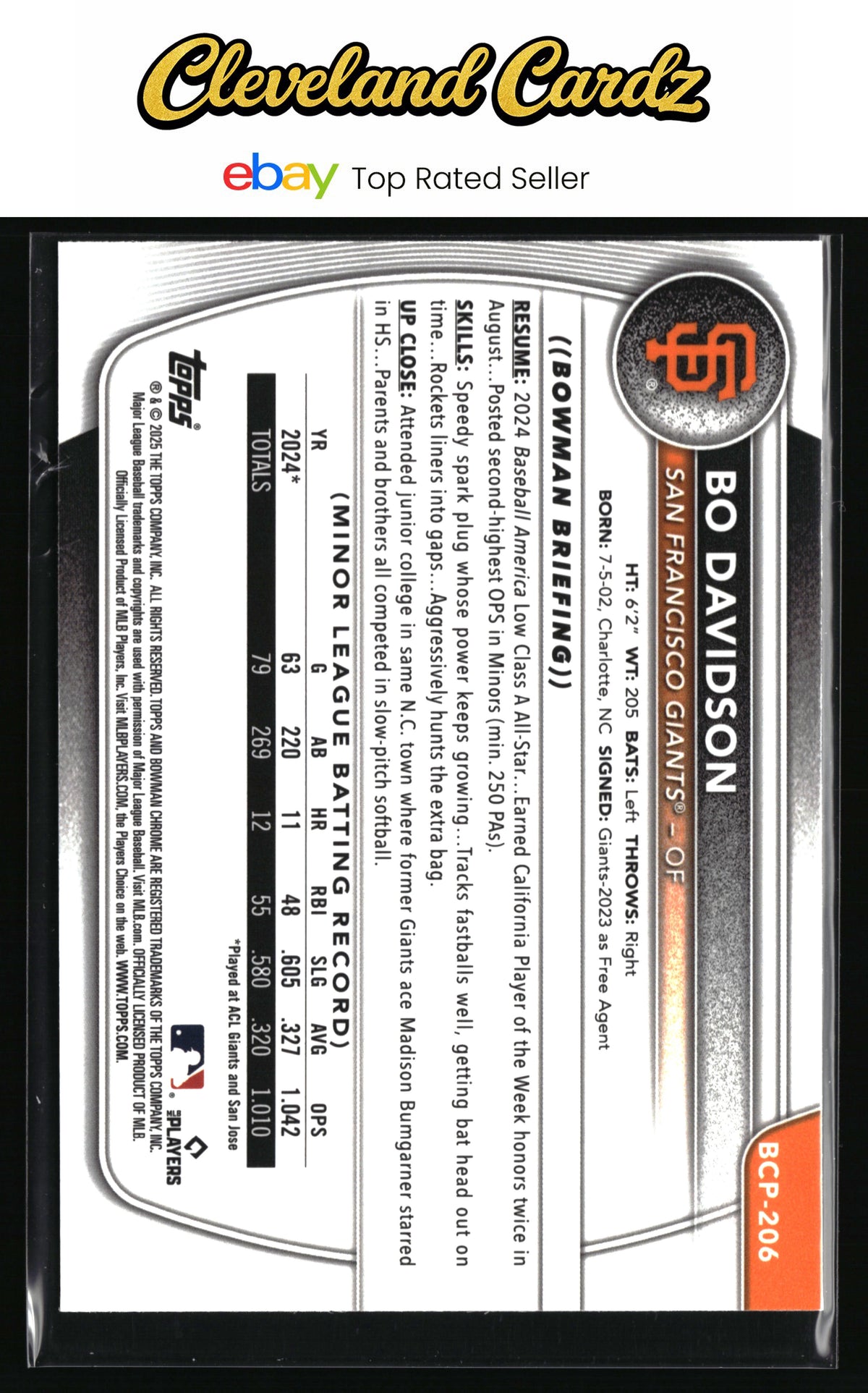 2025 Bowman Chrome #BCP-206 Bo Davidson Prospects Mojo