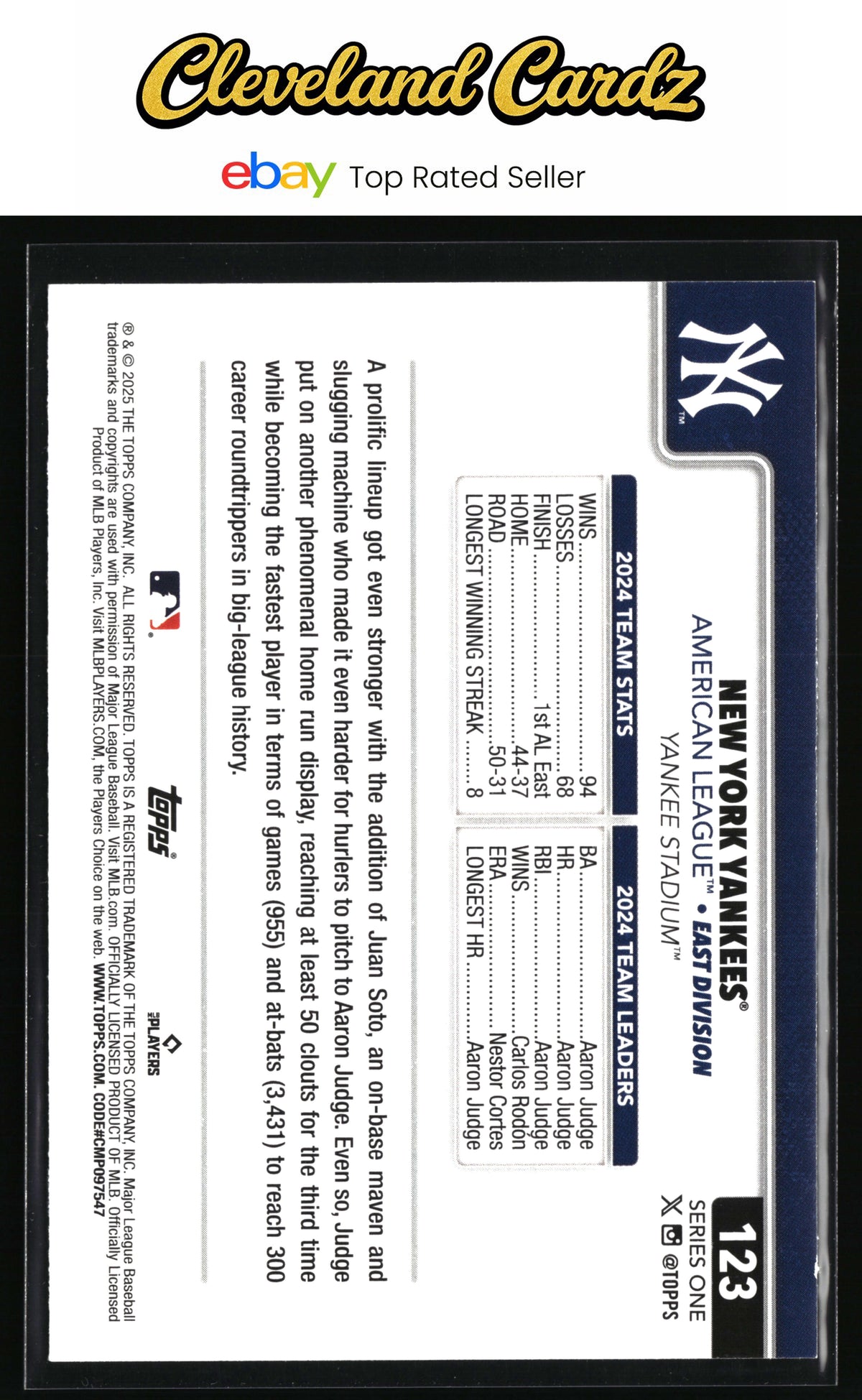2025 Topps #123 New York Yankees Spring Training