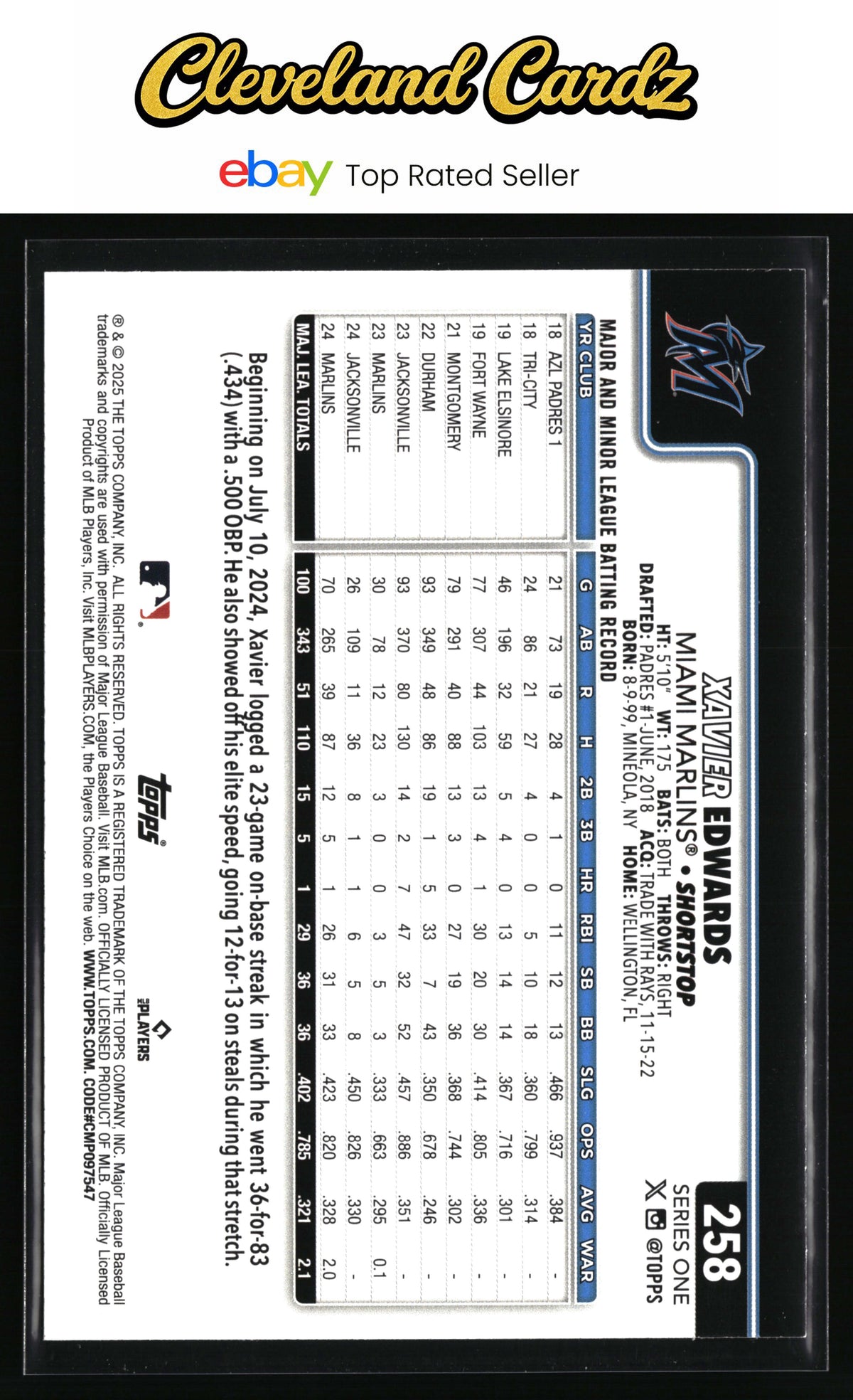 2025 Topps #258 Xavier Edwards Holo Foil