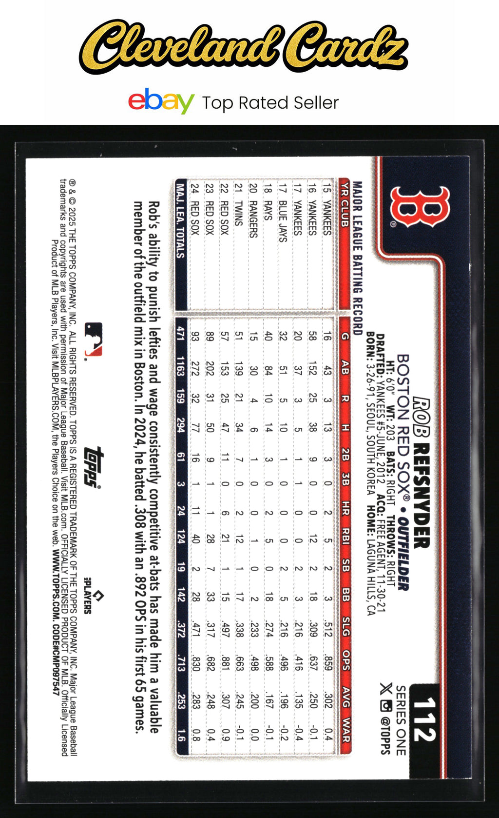 2025 Topps #112 Rob Refsnyder Rainbow Foil