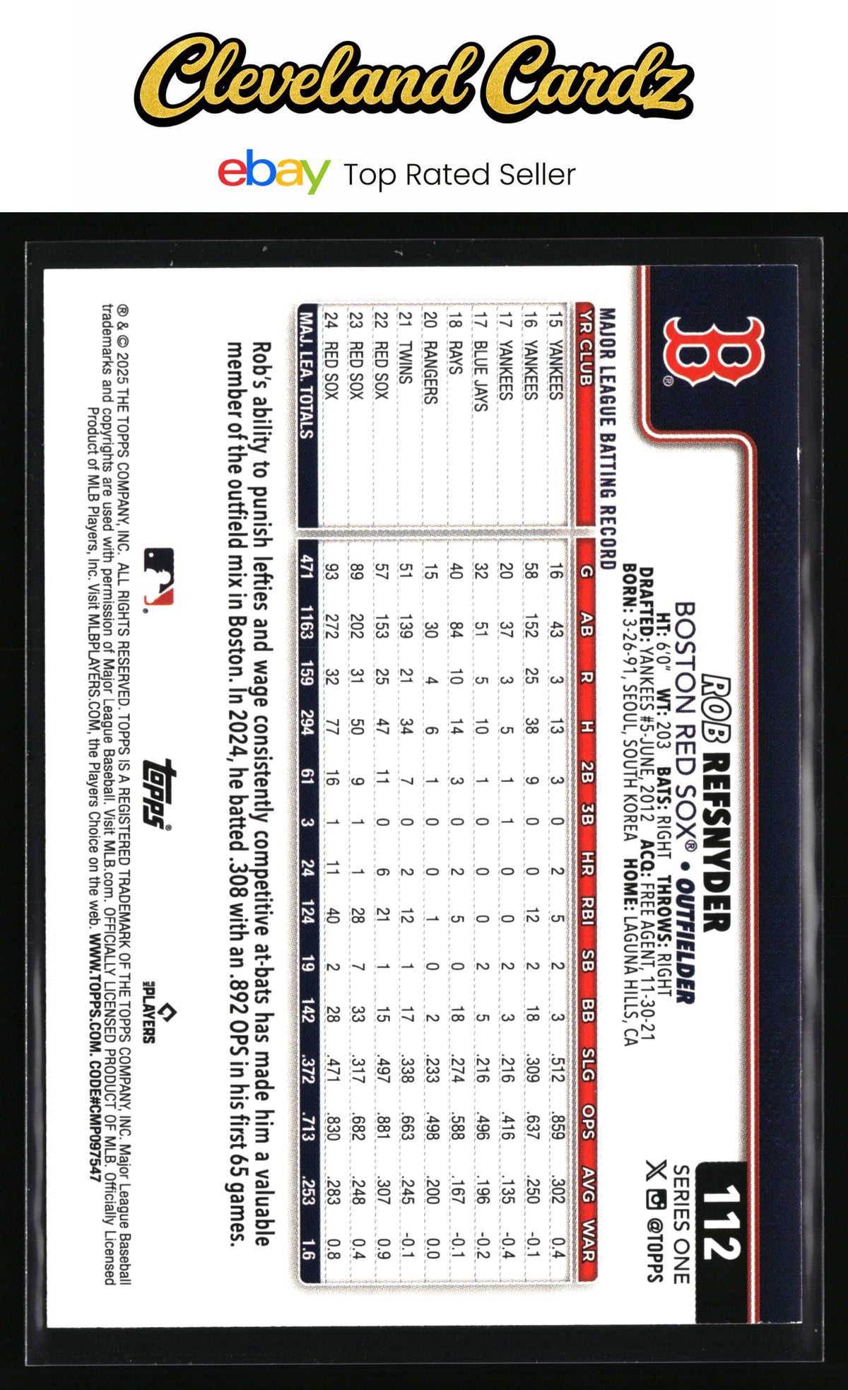 2025 Topps #112 Rob Refsnyder Rainbow Foil