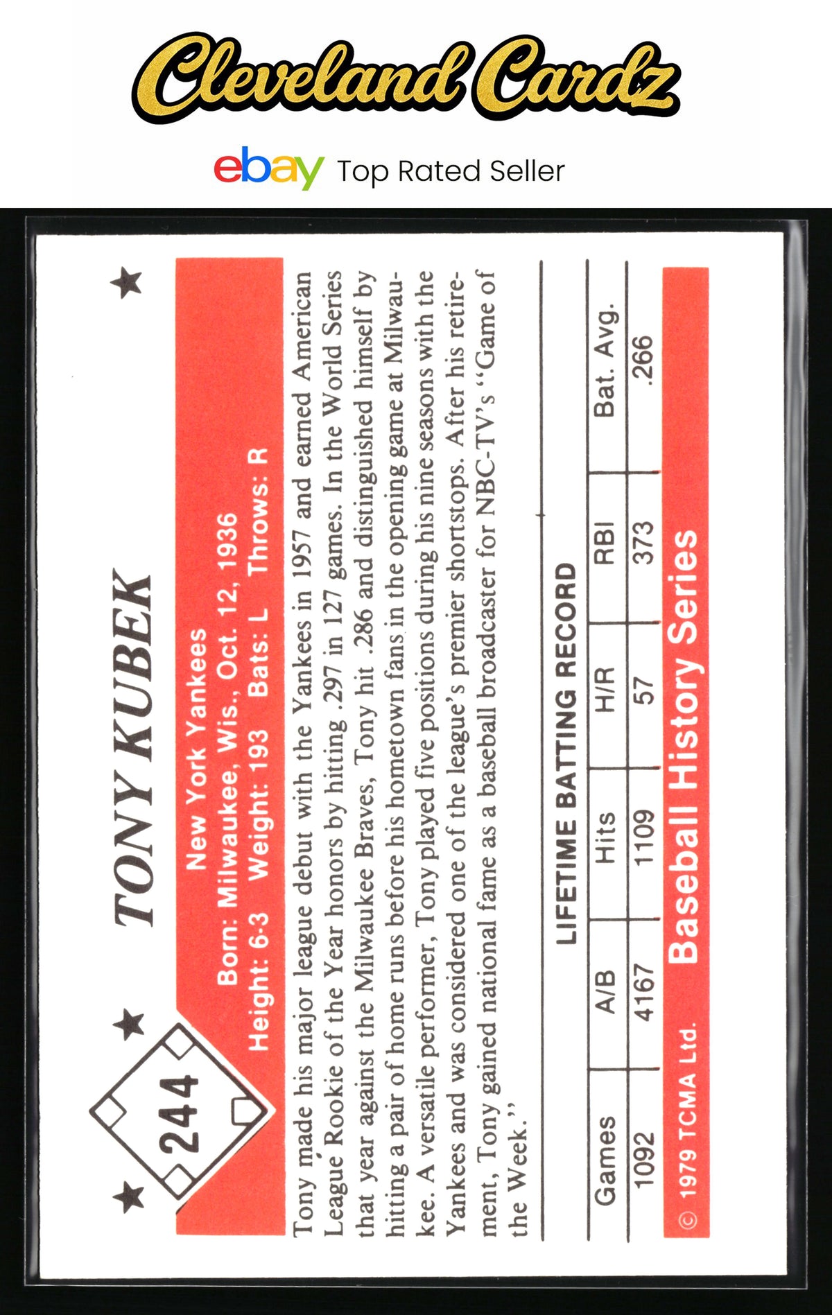 1979 TCMA The 1950’s #244 Tony Kubek