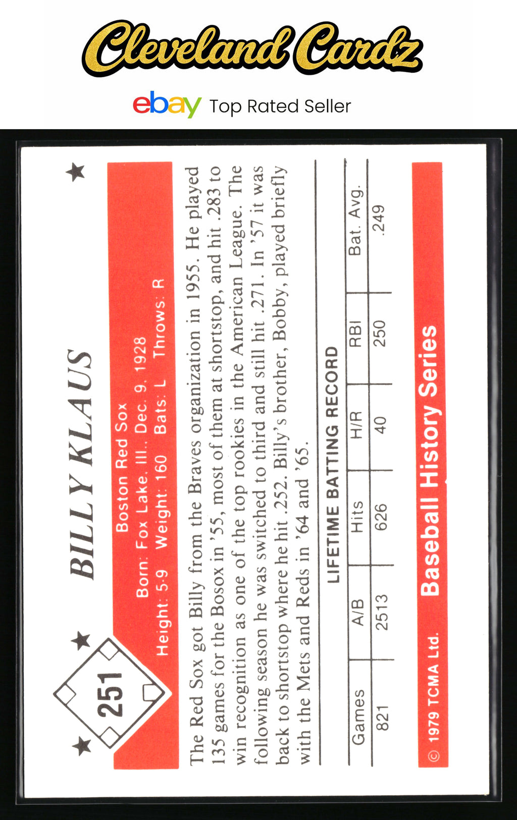 1979 TCMA The 1950’s #251 Billy Klaus
