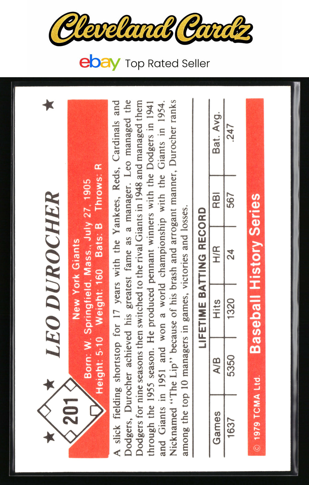 1979 TCMA The 1950’s #201 Leo Durocher