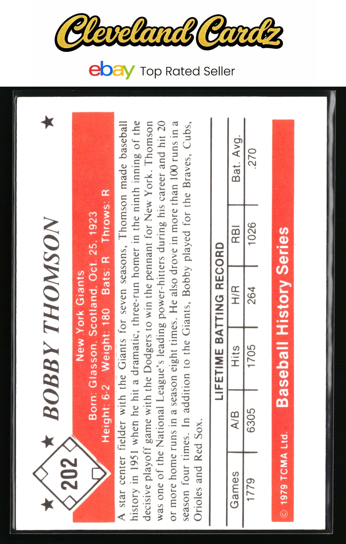 1979 TCMA The 1950’s #202 Bobby Thomson