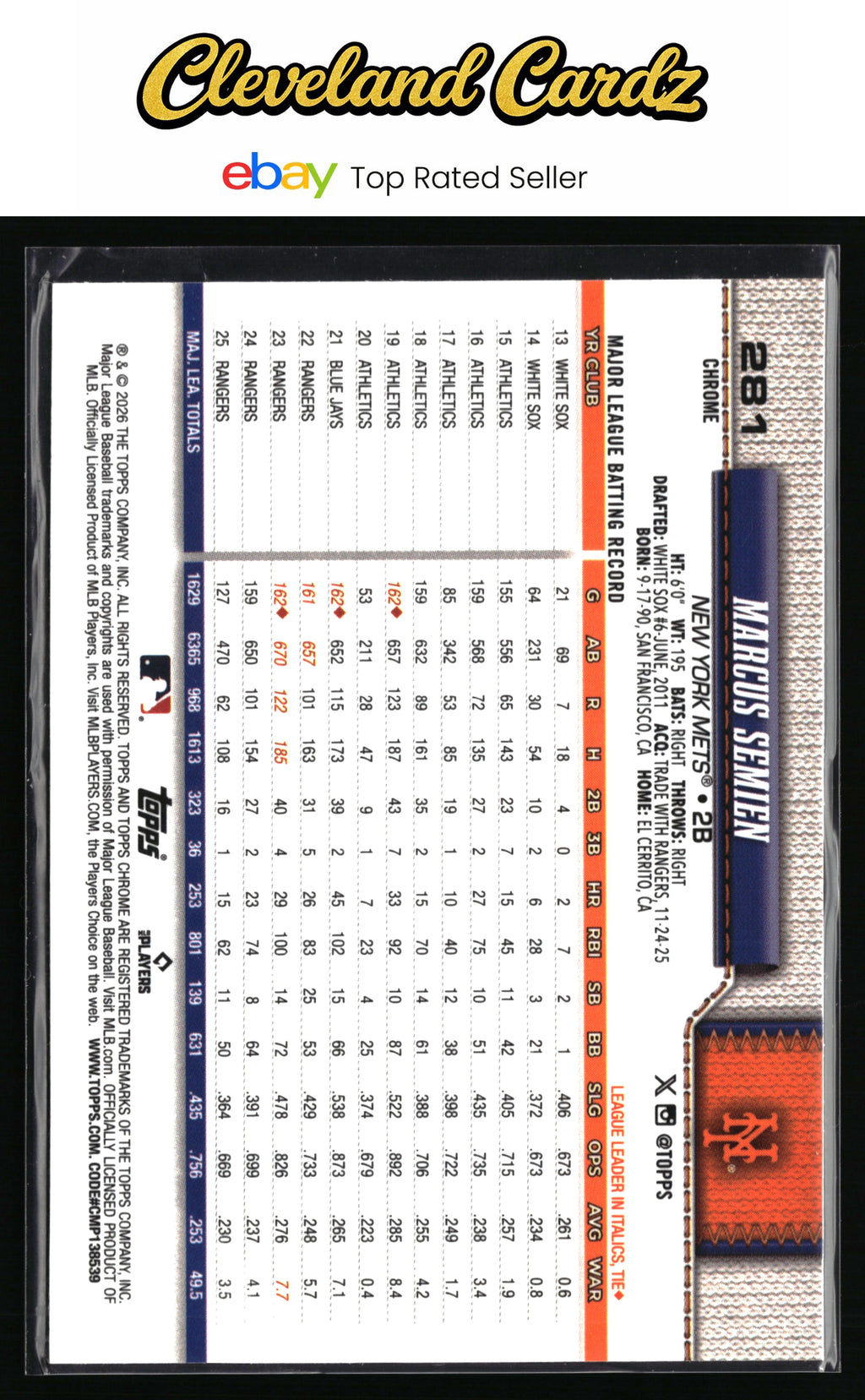 2026 Topps Chrome #281 Marcus Semien Prism Refractors