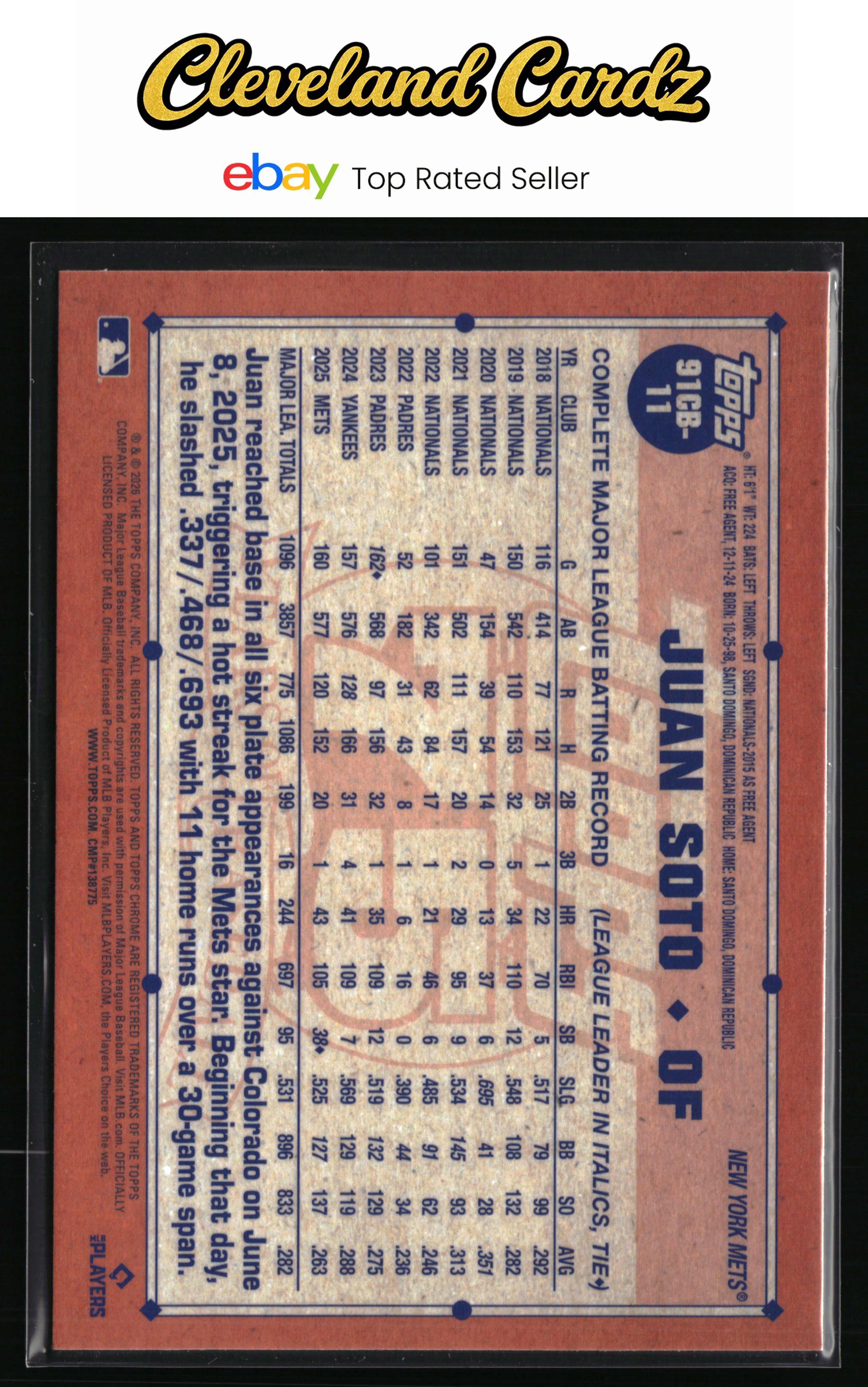 2026 Topps Chrome #91CB-11 Juan Soto 1991 Topps Baseball 35th Anniversary