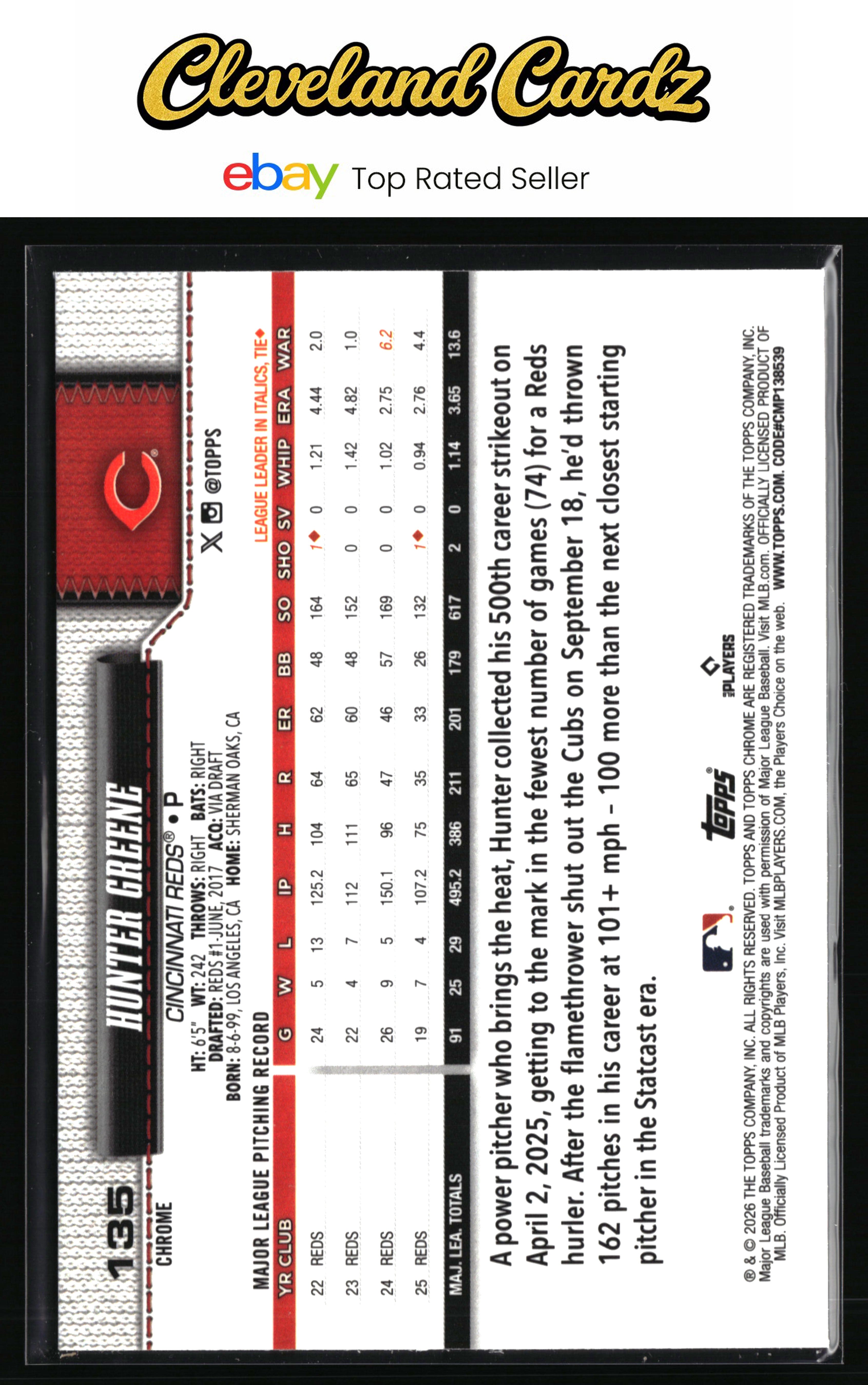 2026 Topps Chrome #135 Hunter Greene Negative Refractors