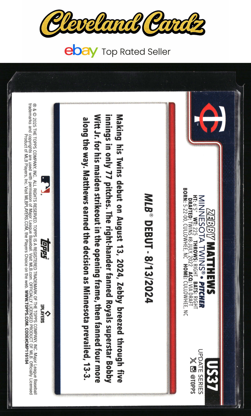 2025 Topps Update #US37 Zebby Matthews Topps Logo Foil
