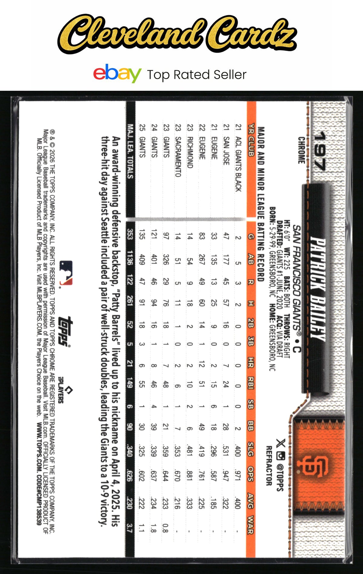 2026 Topps Chrome #197 Patrick Bailey Refractors
