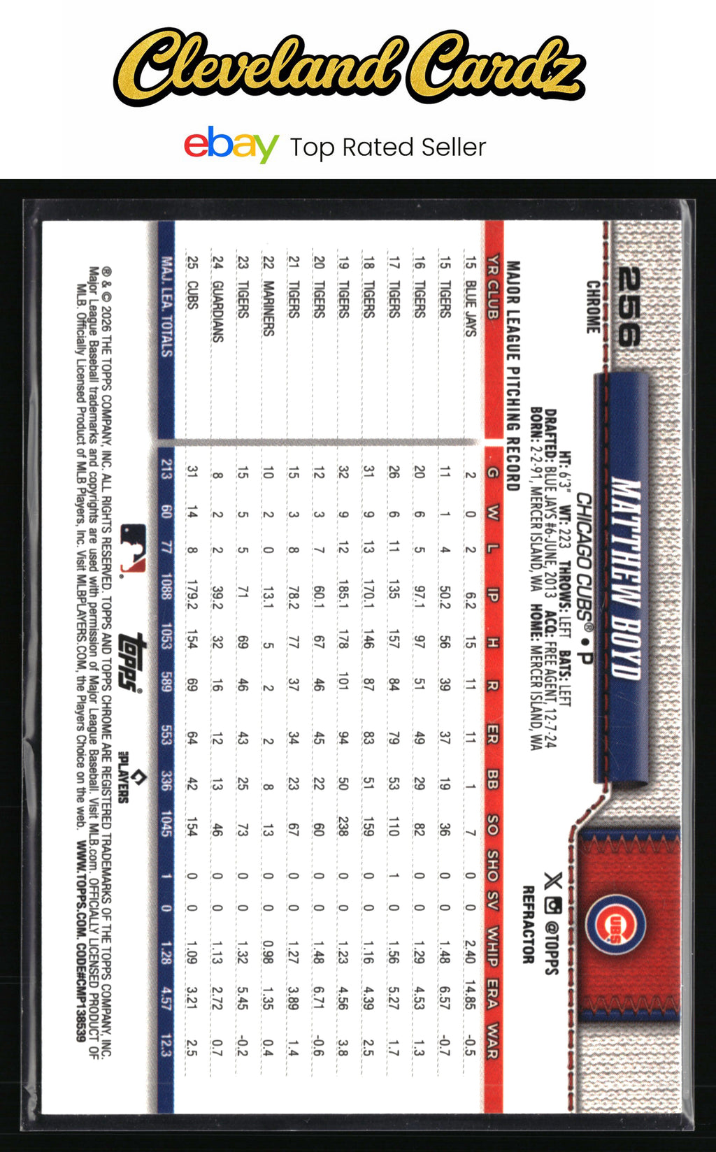 2026 Topps Chrome #256 Matthew Boyd Refractors