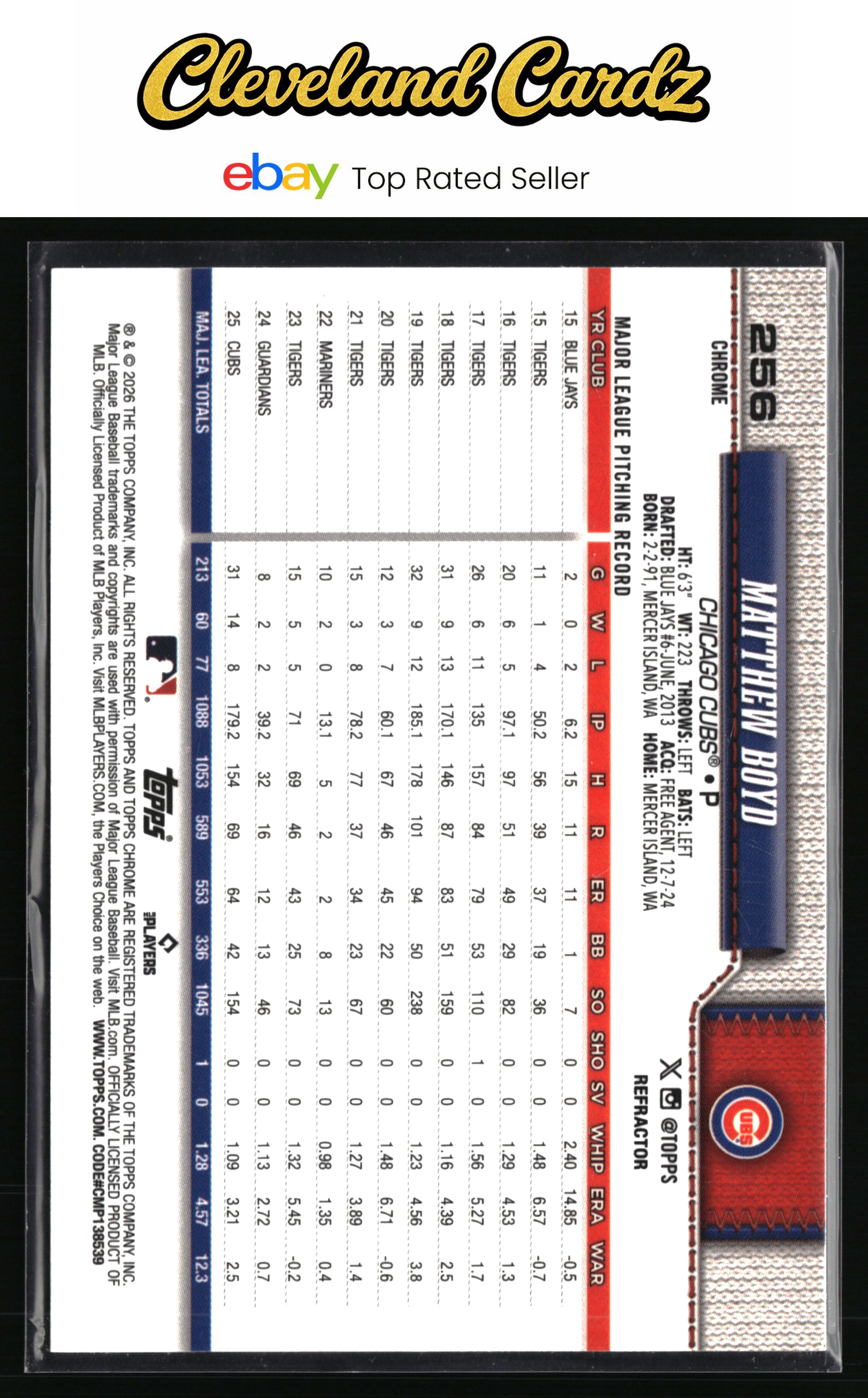 2026 Topps Chrome #256 Matthew Boyd Refractors