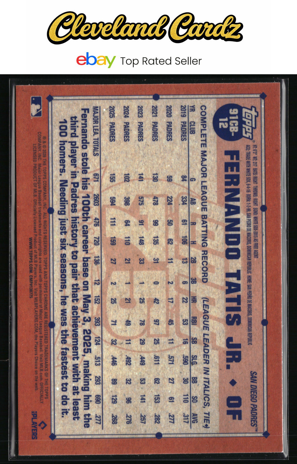 2026 Topps Chrome #91CB-12 Fernando Tatis Jr. 1991 Topps 35th Anniversary