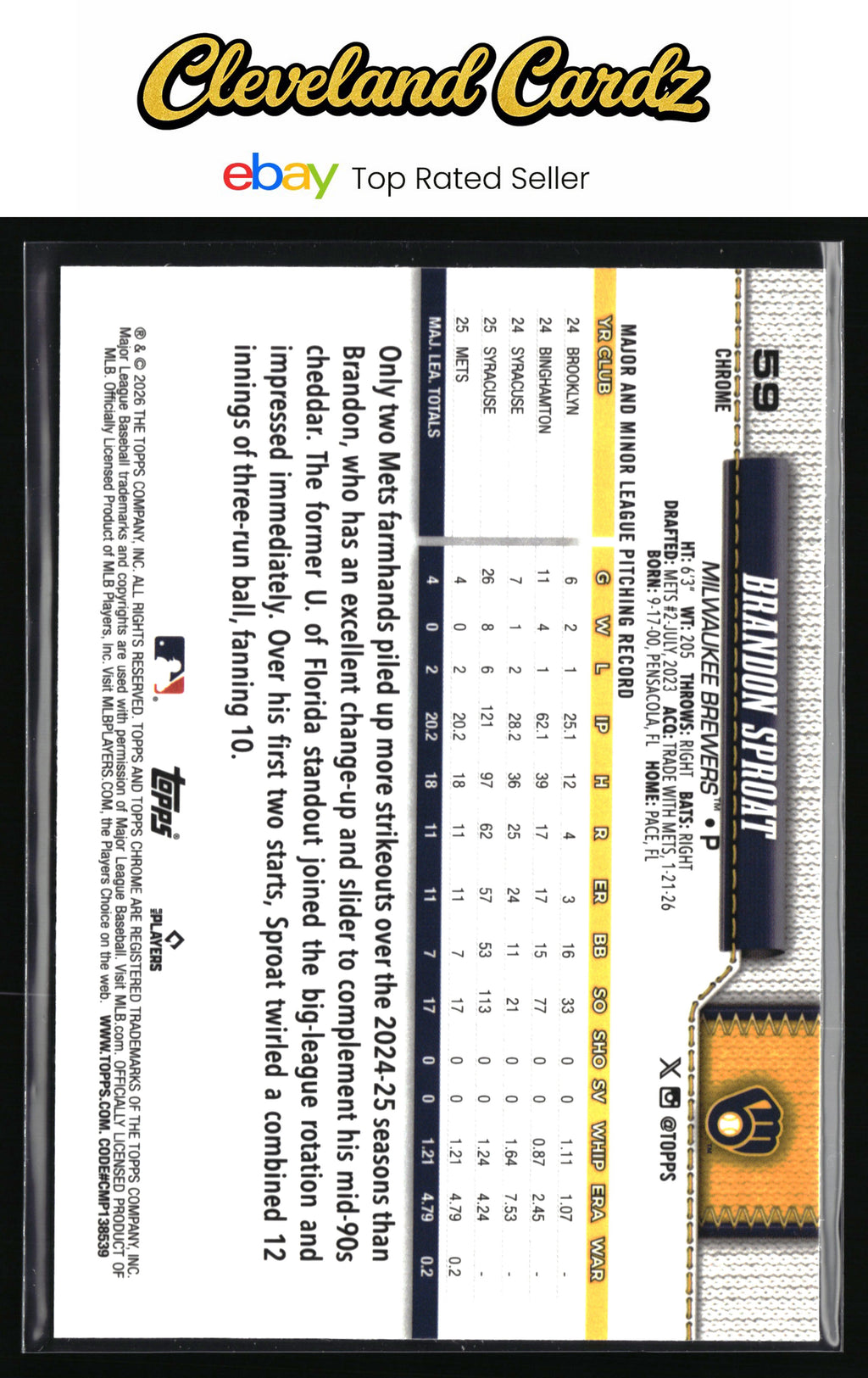 2026 Topps Chrome #59 Brandon Sproat Negative Refractors