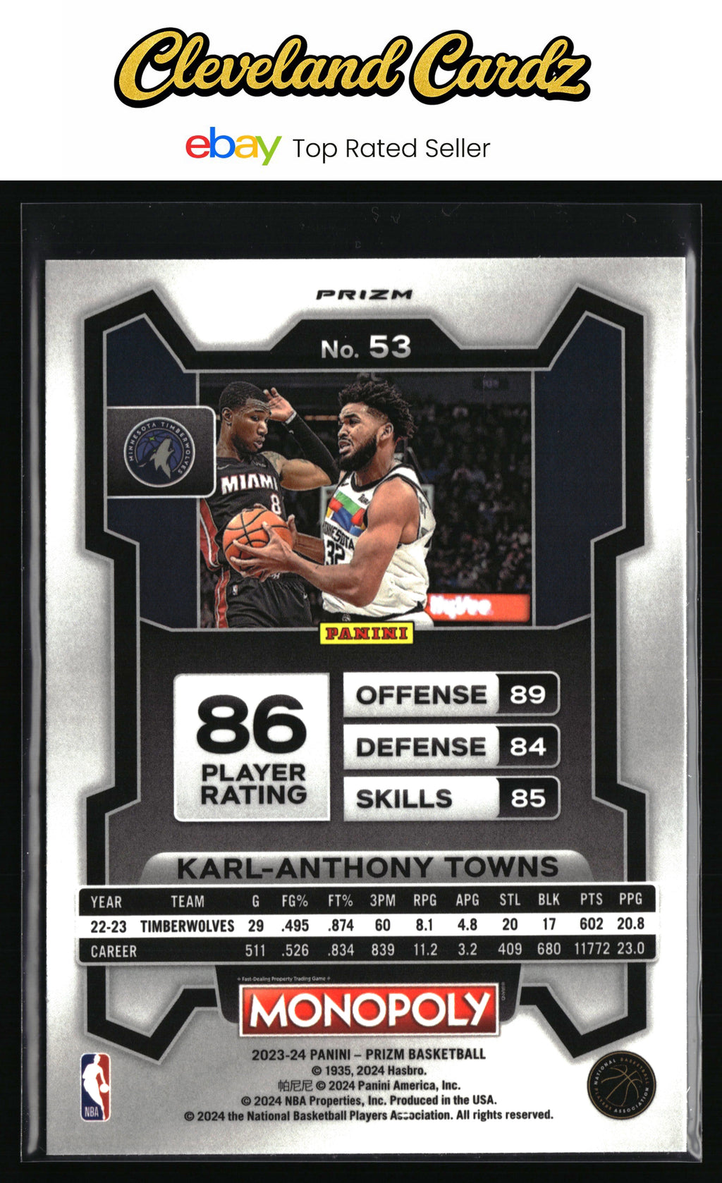 2023-24 Panini Prizm Monopoly #53 Karl-Anthony Towns Purple