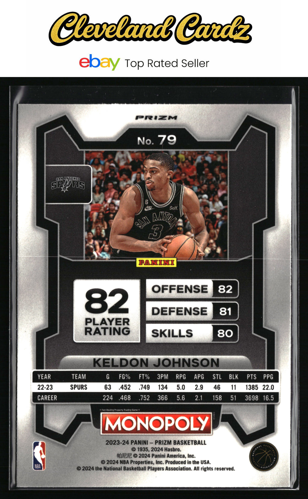 2023-24 Panini Prizm Monopoly #79 Keldon Johnson Purple