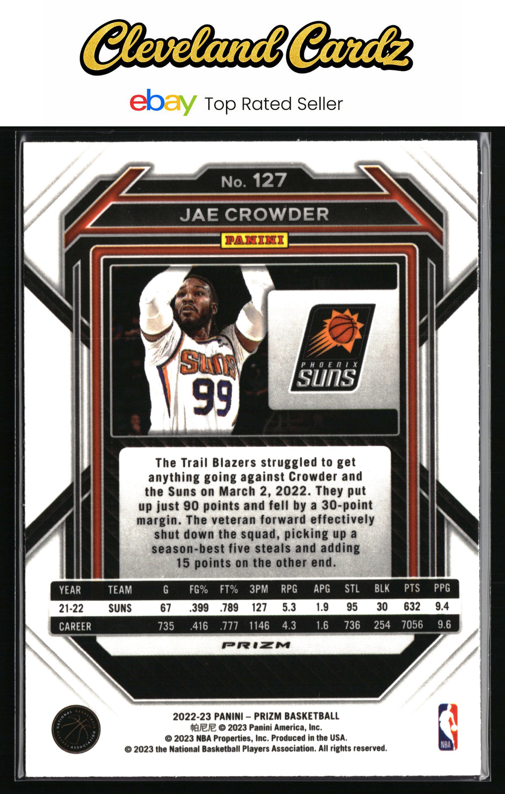 2022-23 Panini Prizm #127 Jae Crowder Prizms Ruby Wave